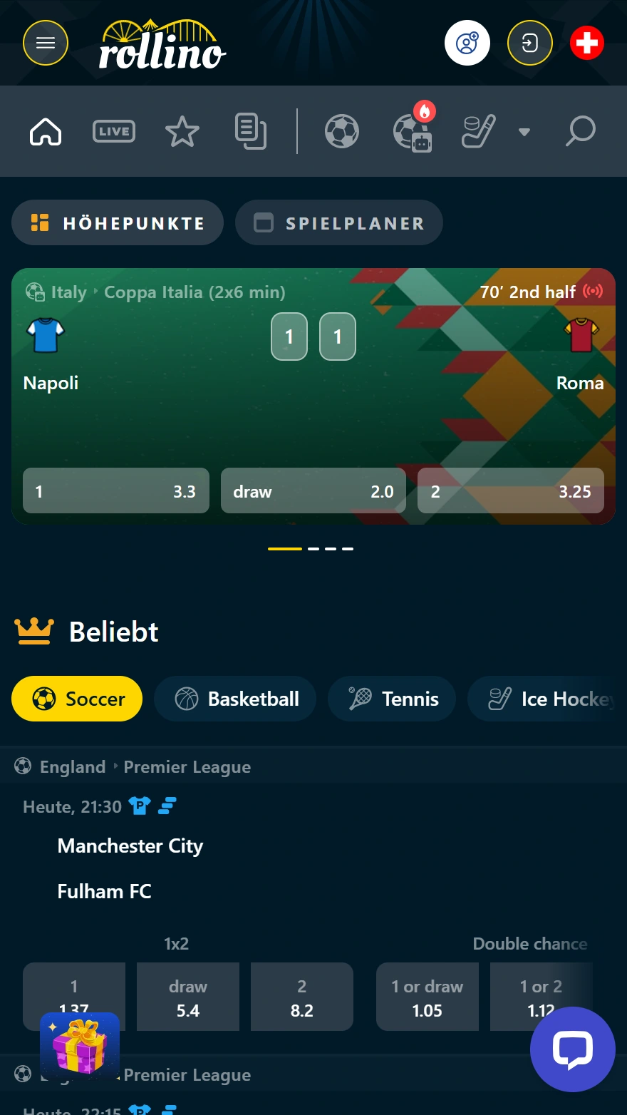 Rollino Sportwetten-Seite