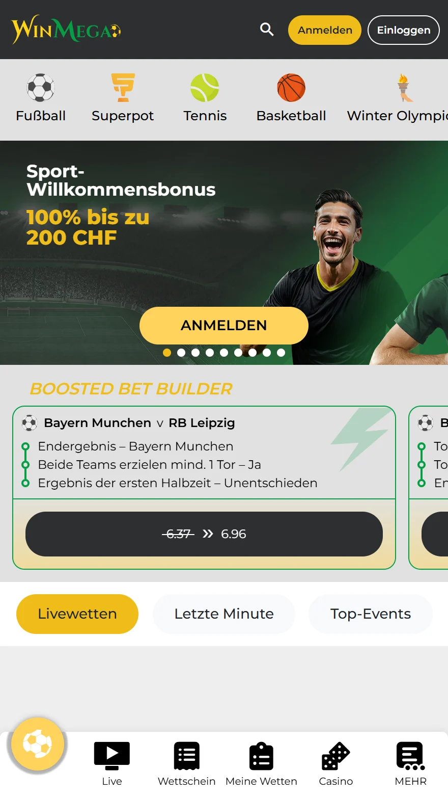 Winmega Sportwetten-Seite