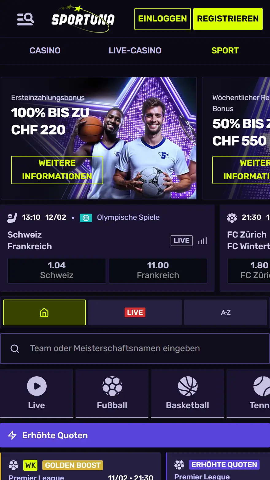 Sportuna Sportwetten-Seite