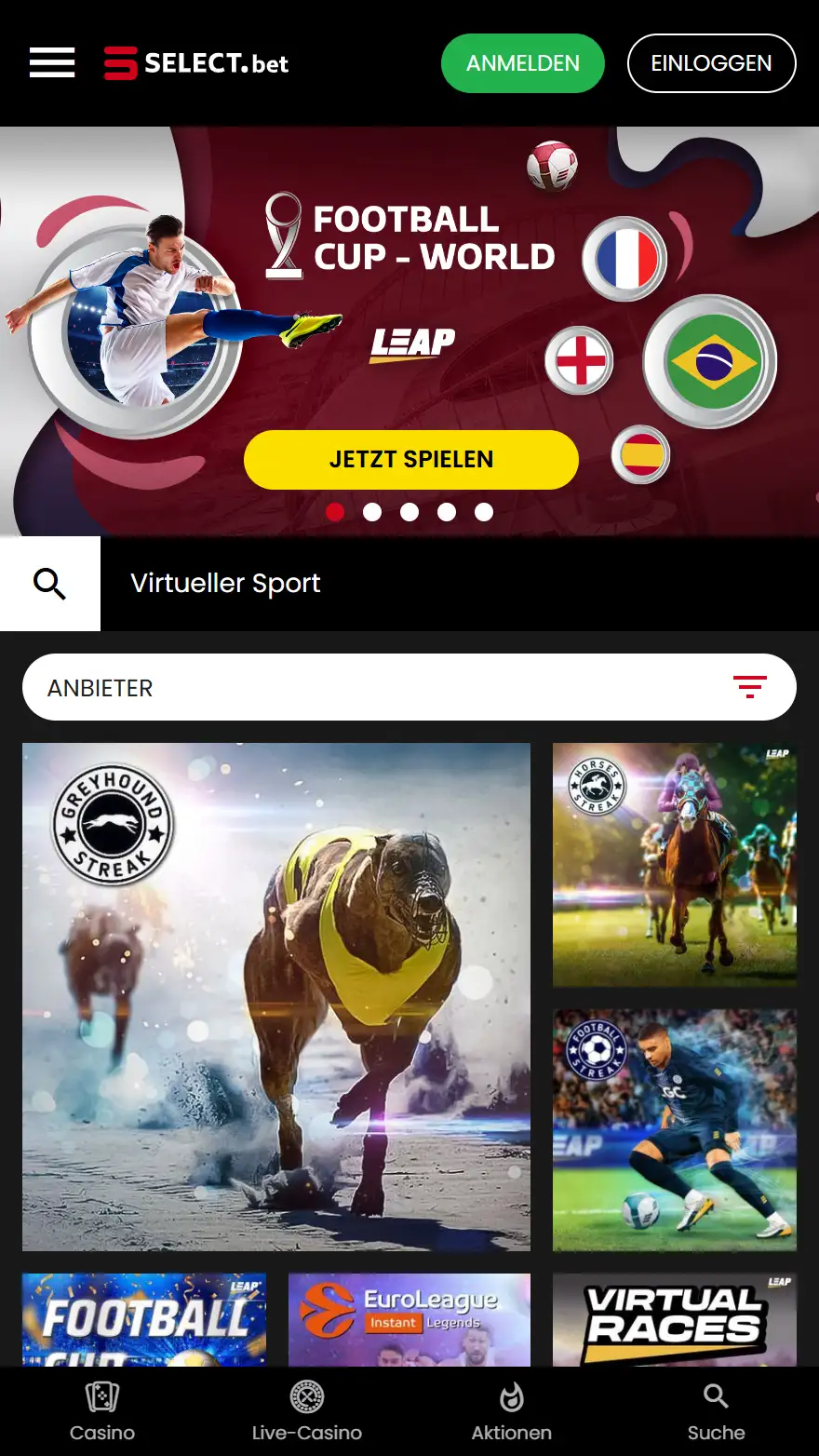 SelectBet Virtuelle Sportseite