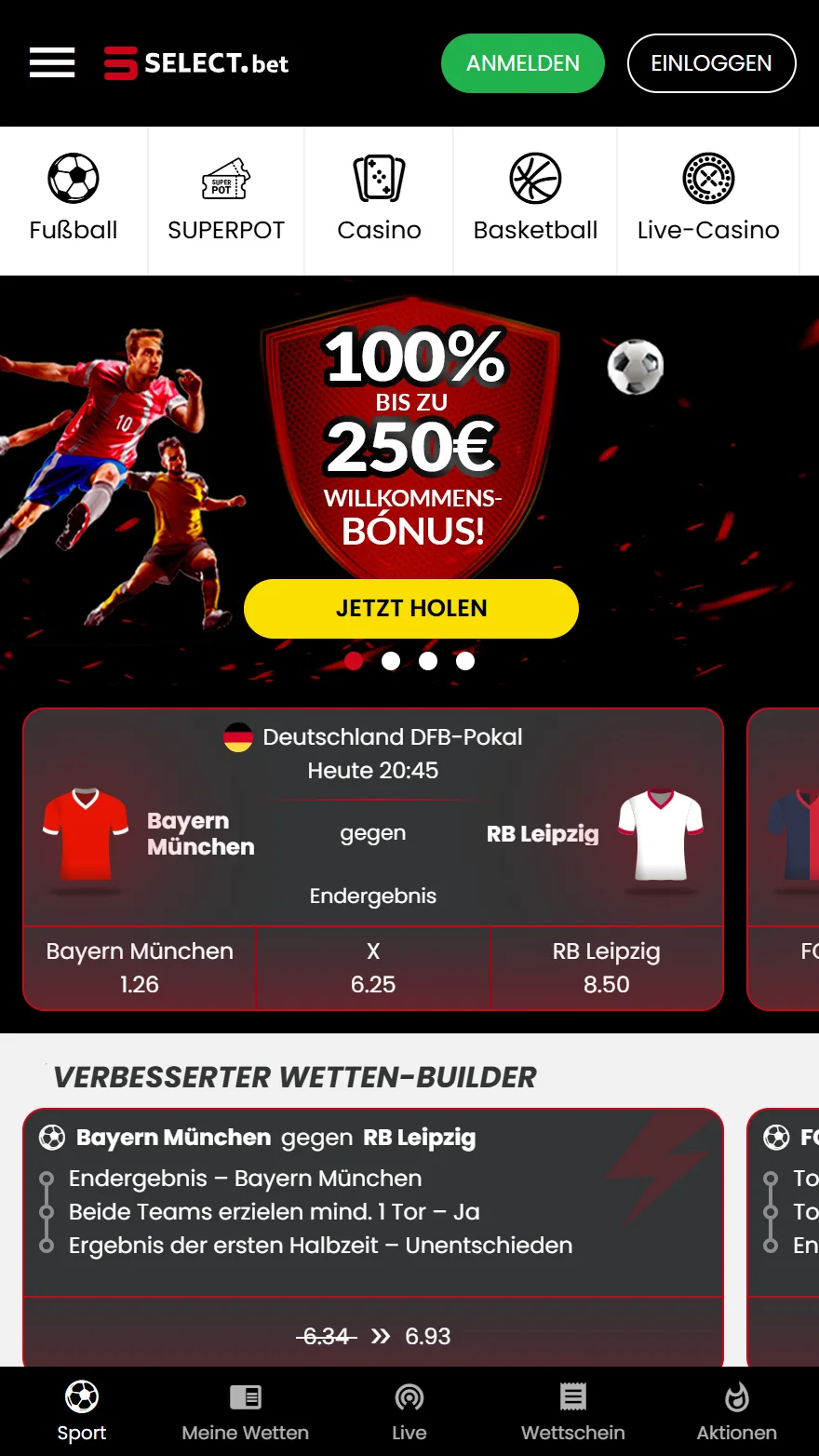 SelectBet Sportwetten-Seite