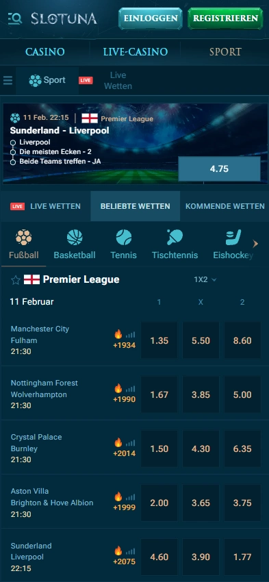 Slotuna Sportwetten Mobile