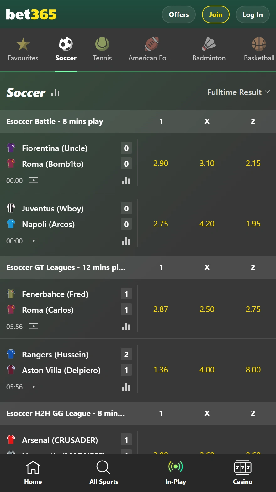 Bet365 Live-Sport-Seite
