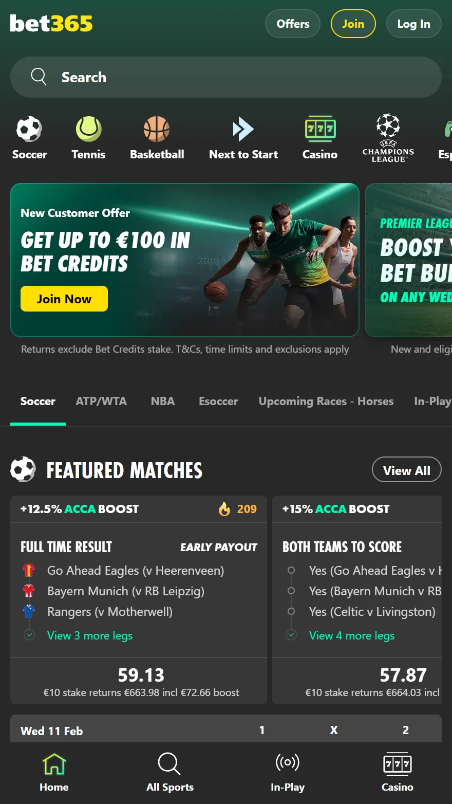 Bet365 Sportwetten-Seite