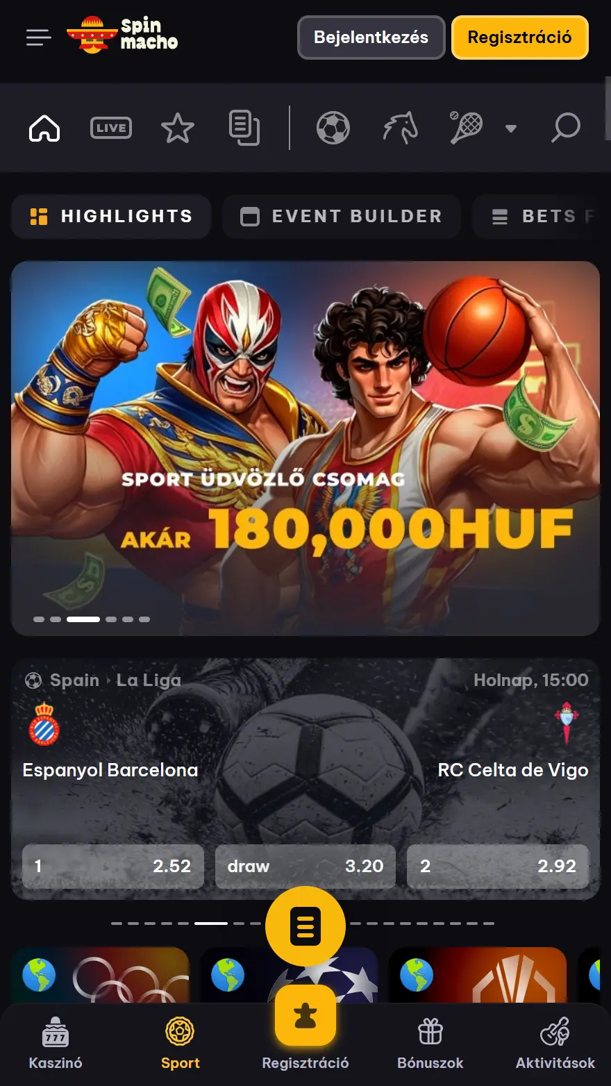 Spinmacho sportfogadás oldala