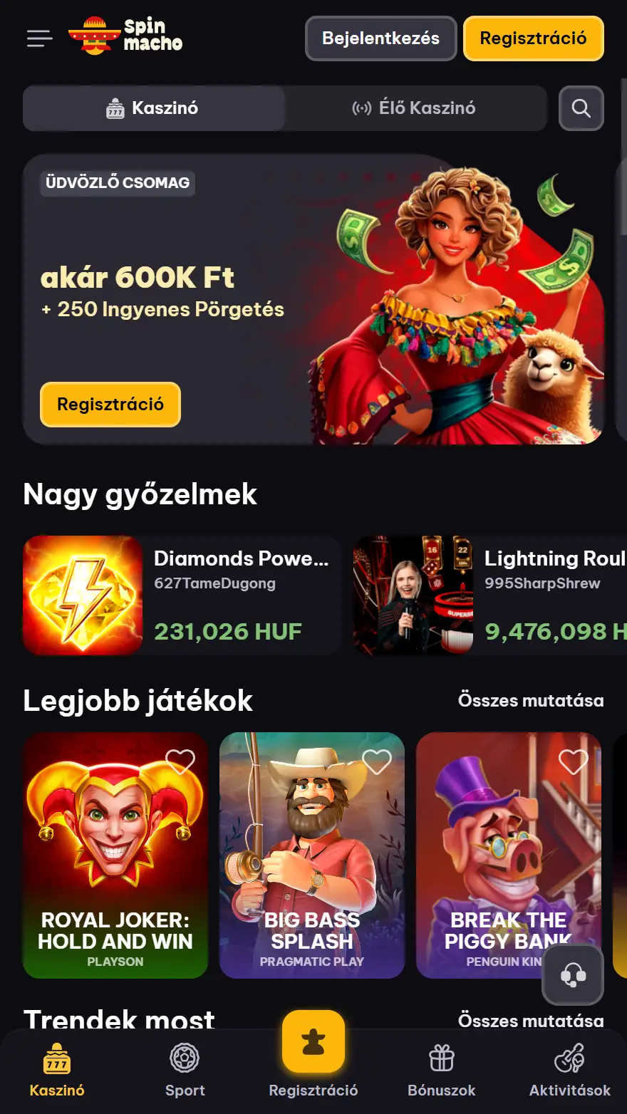 Spinmacho kaszinó honlapja