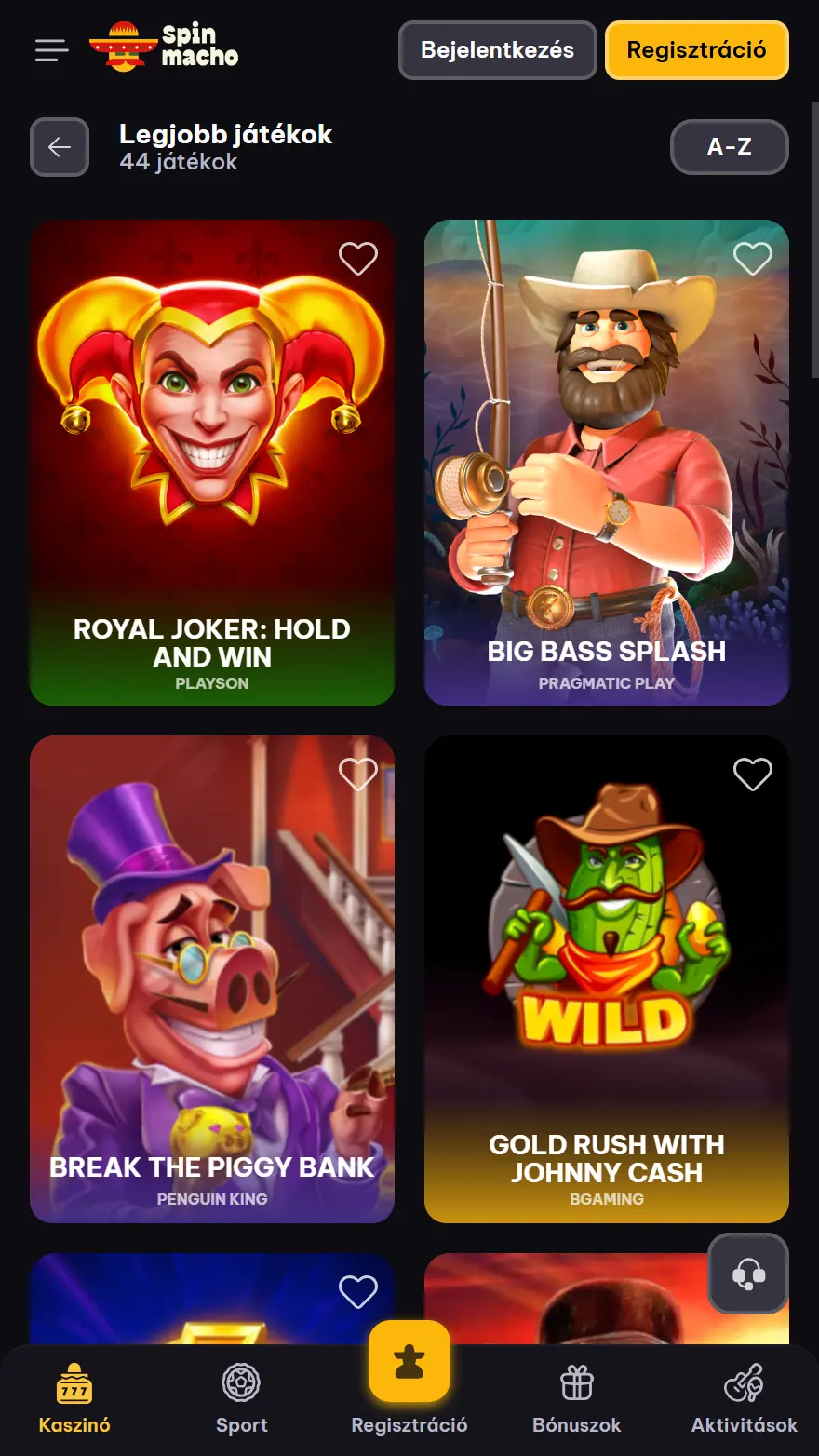 Spinmacho kaszinójátékok oldala