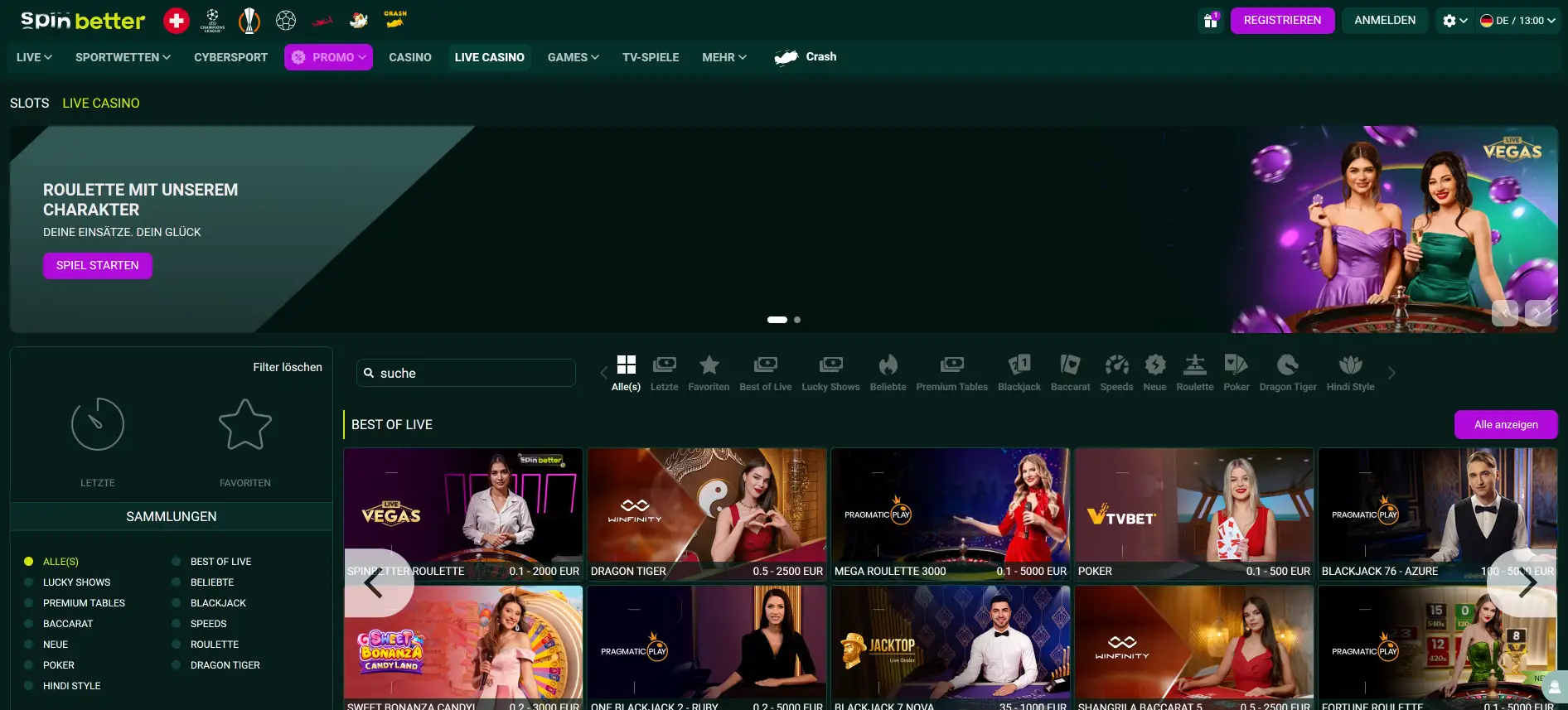 SpinBetter Live-Casino