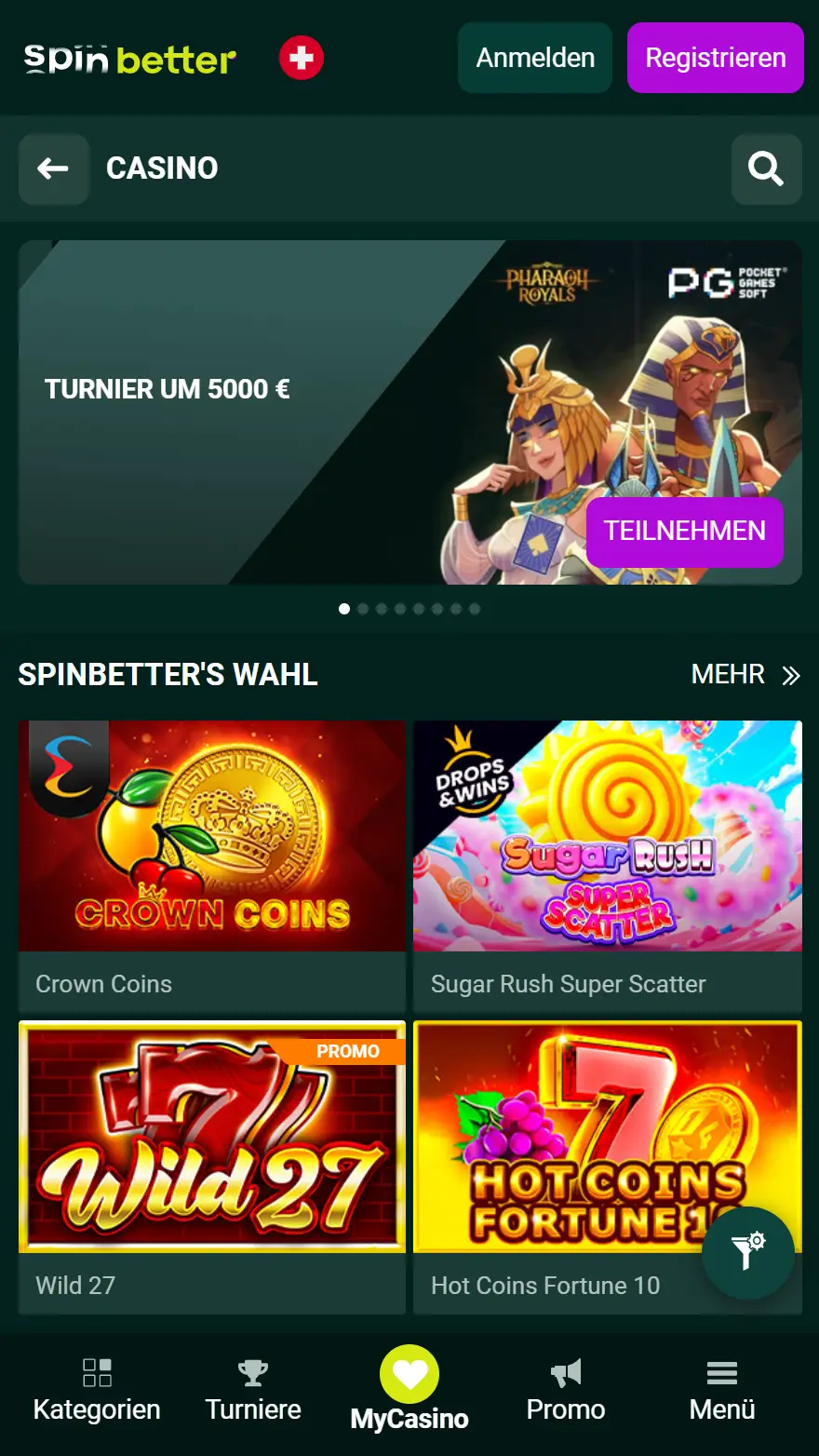SpinBetter Casino-Startseite