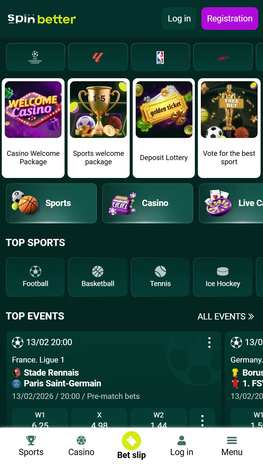 SpinBetter Casino hemsida