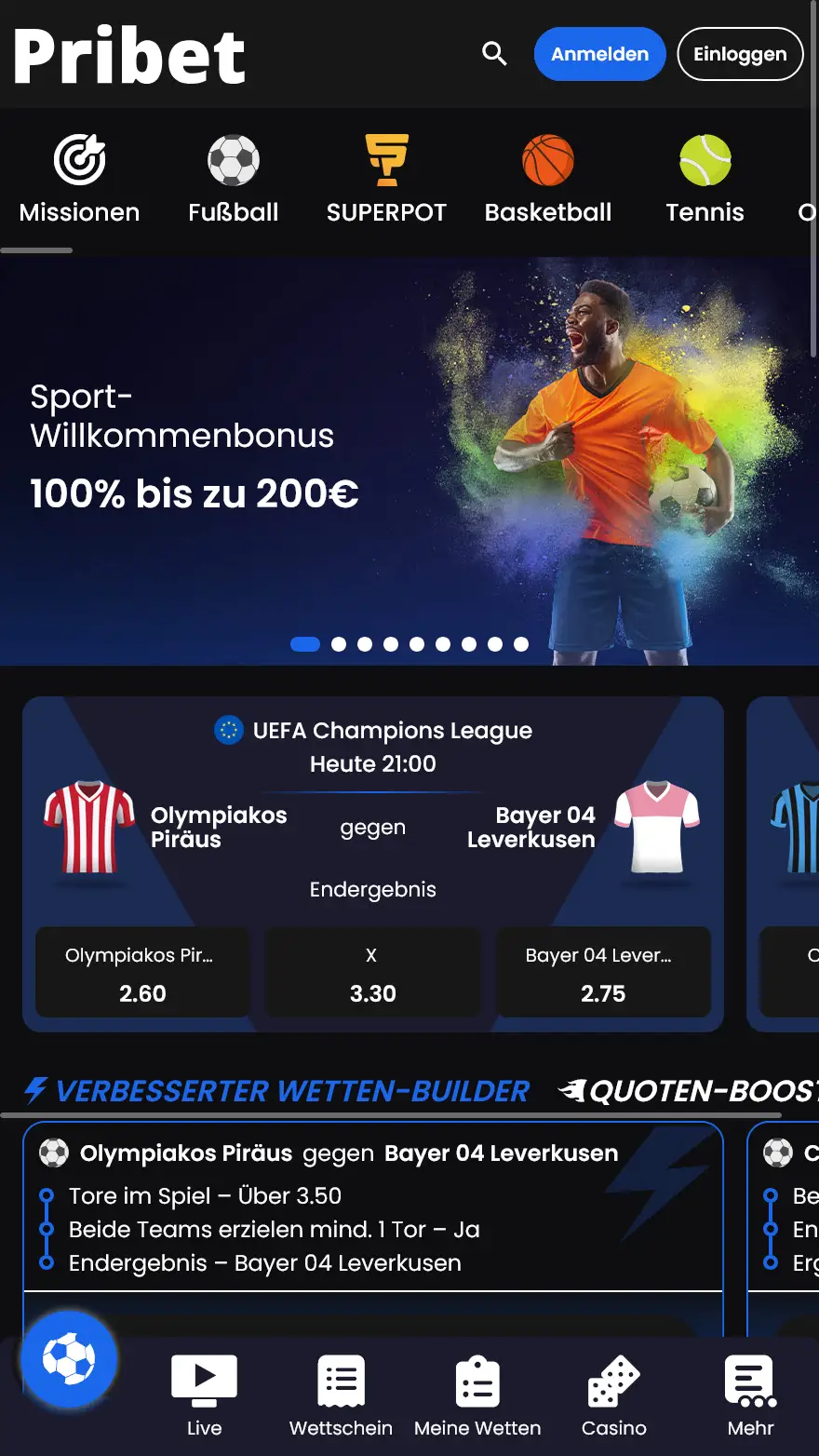 Pribet Sportwetten-Seite