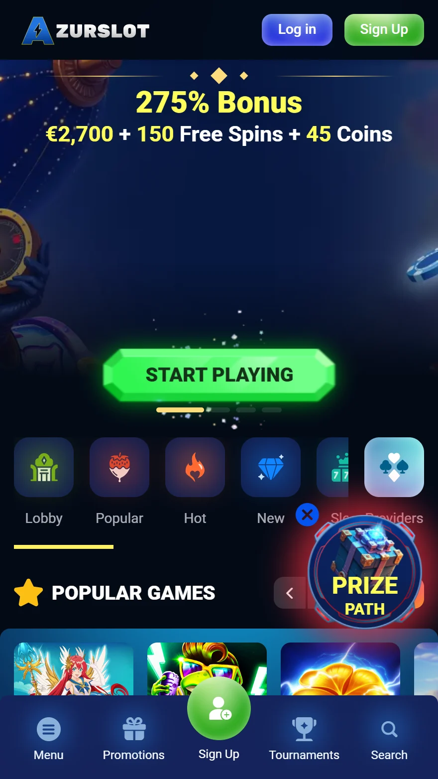 AzurSlot Casino homepage