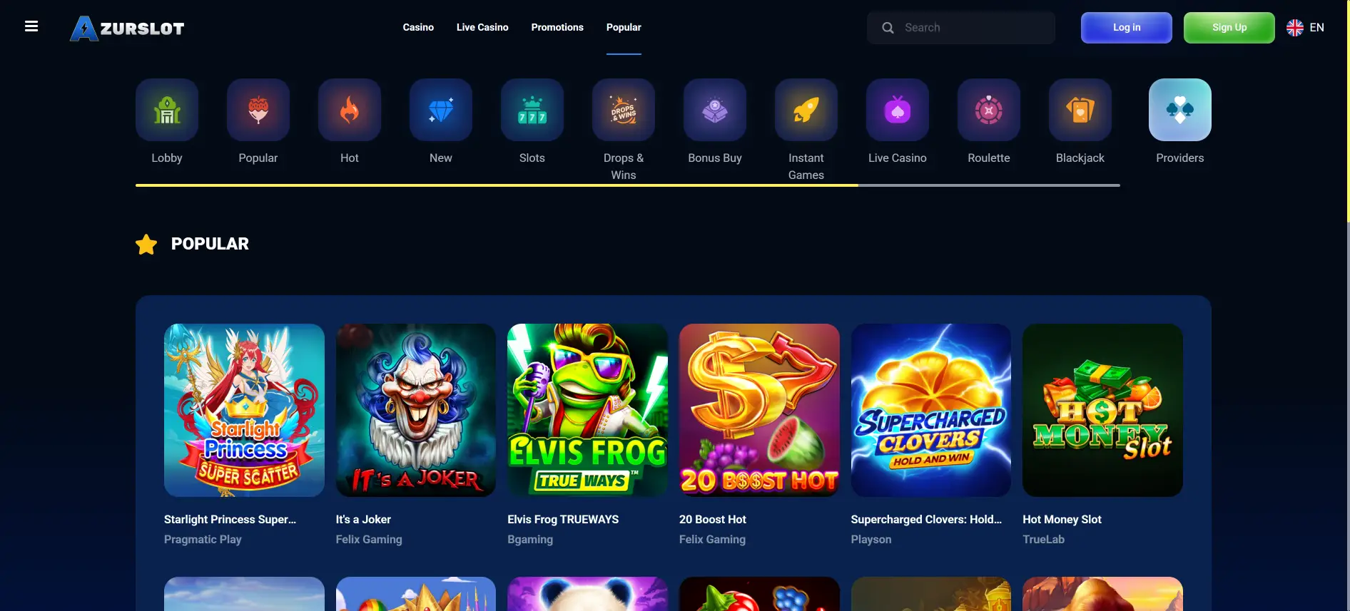 AzurSlot Casino games