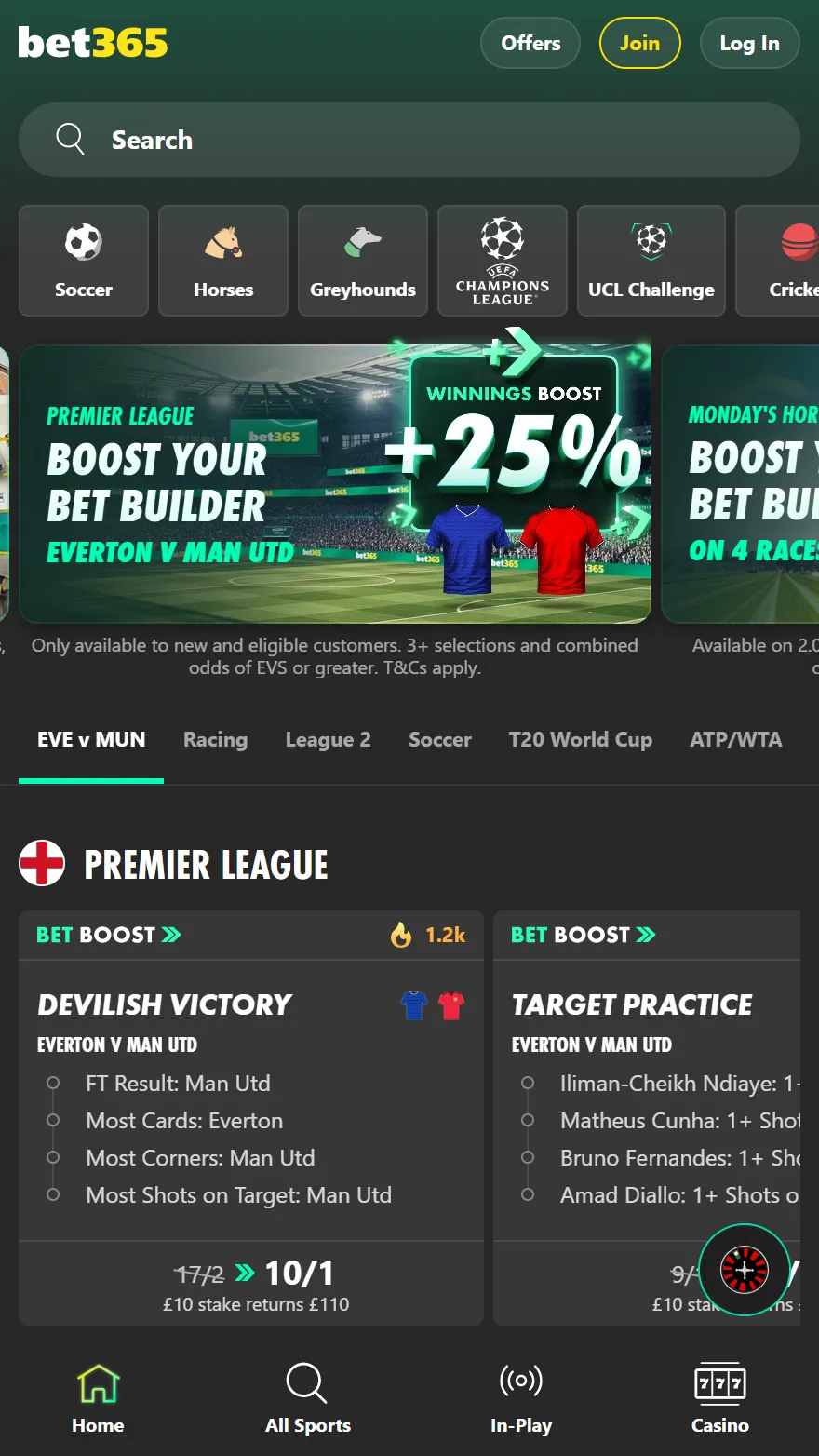 Bet365 sportsbook page