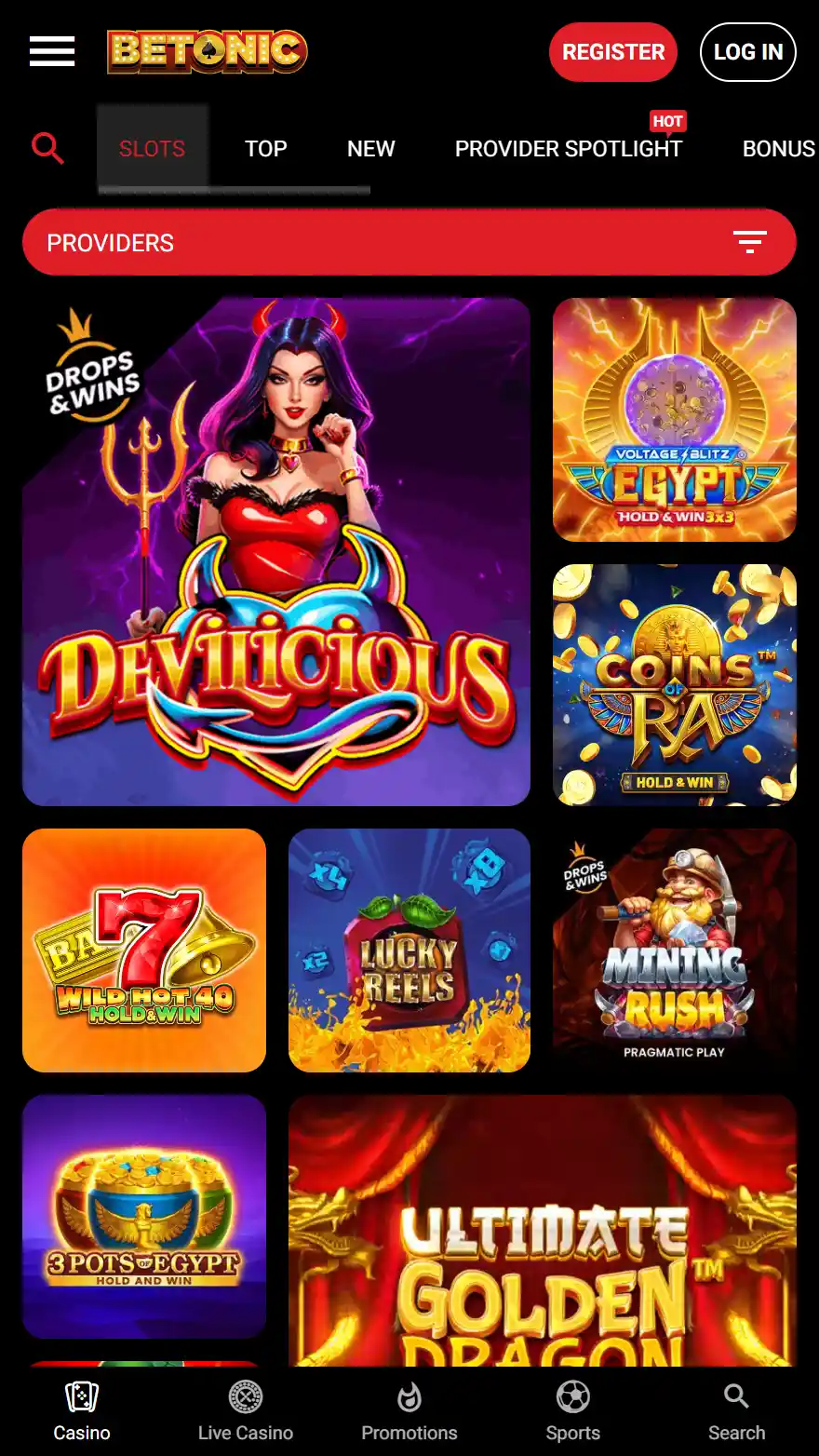 Betonic casino page
