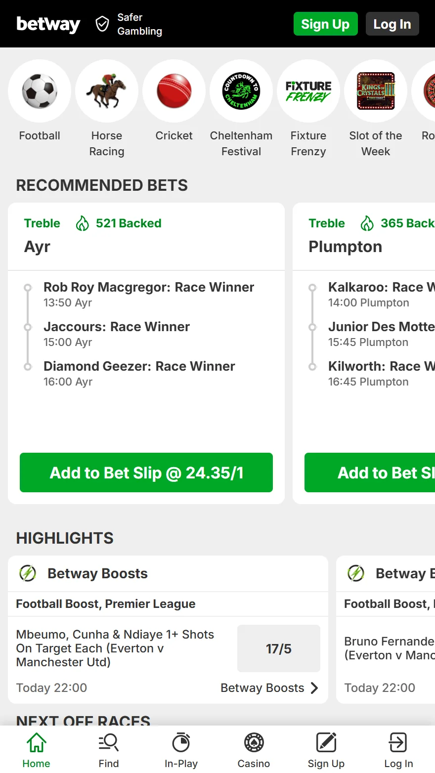 Betway sports betting page