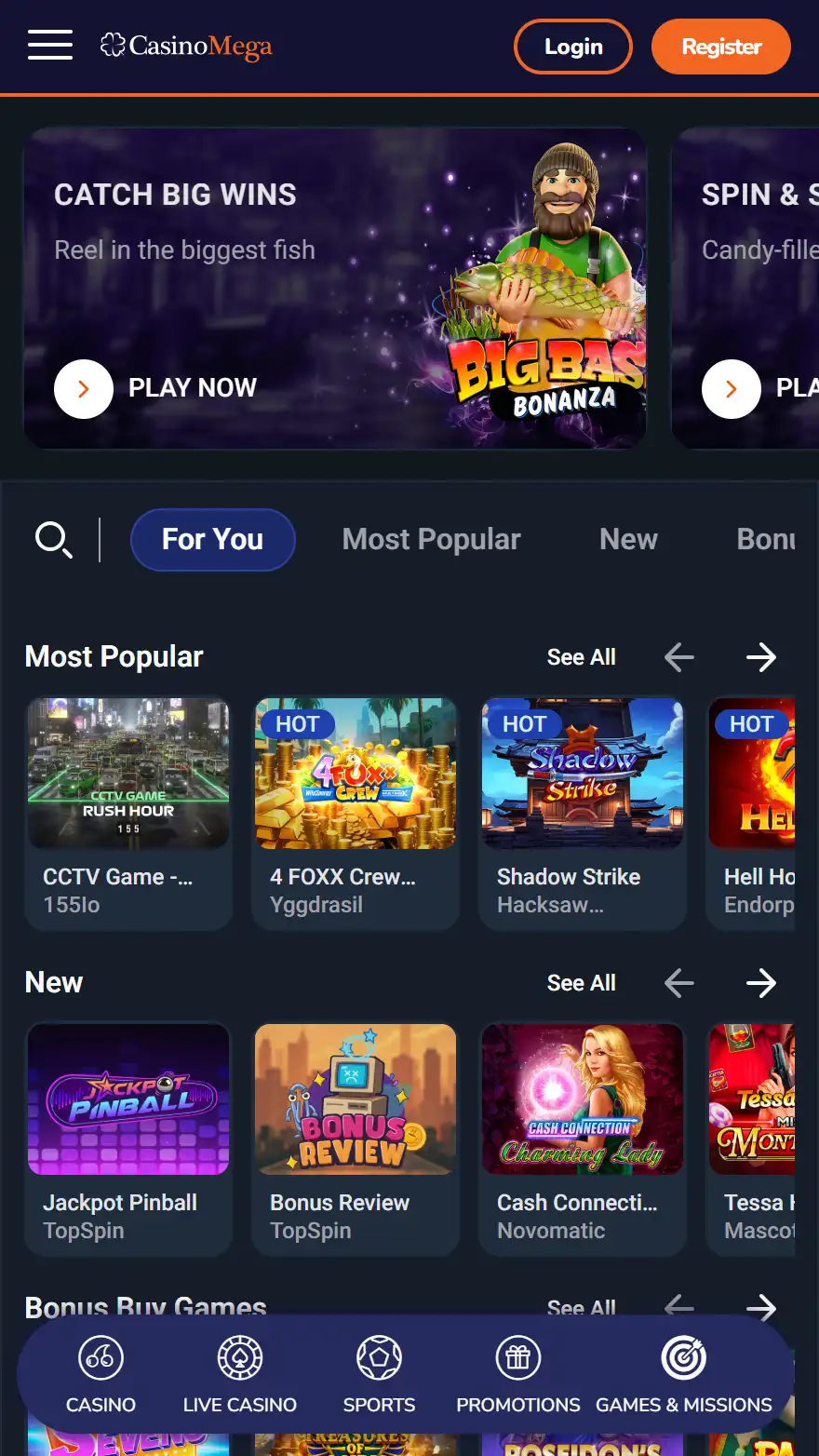 CasinoMega homepage