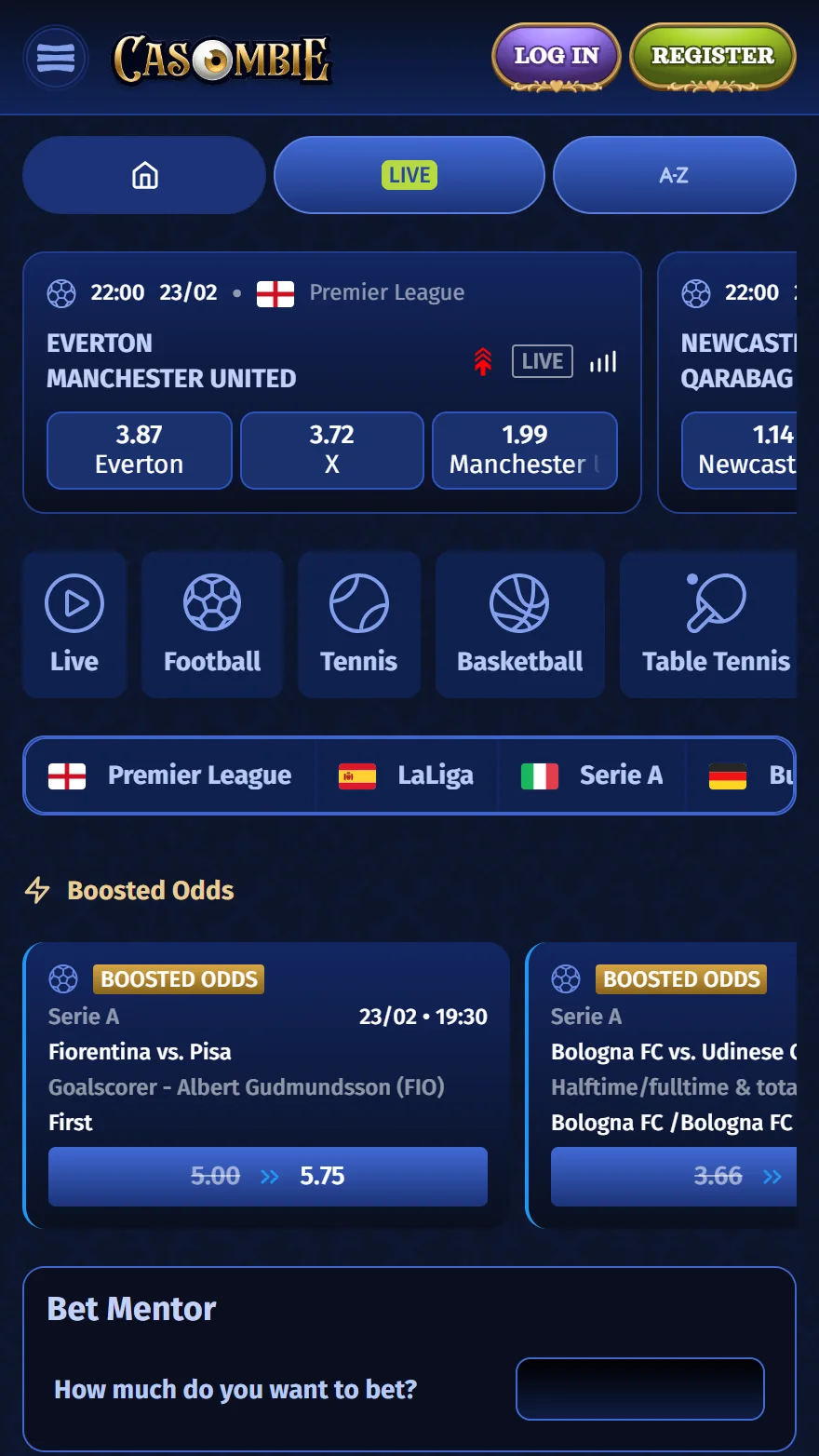 Casombie sports betting page