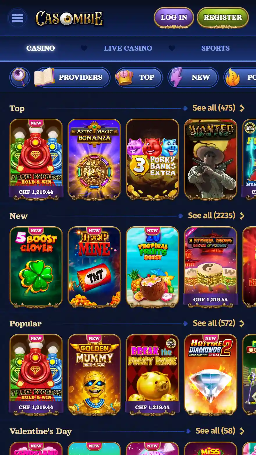 Casombie casino page