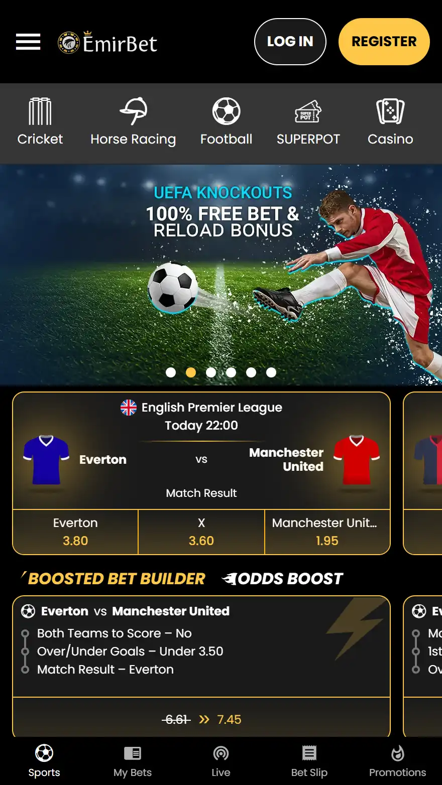 Emirbet sports betting page