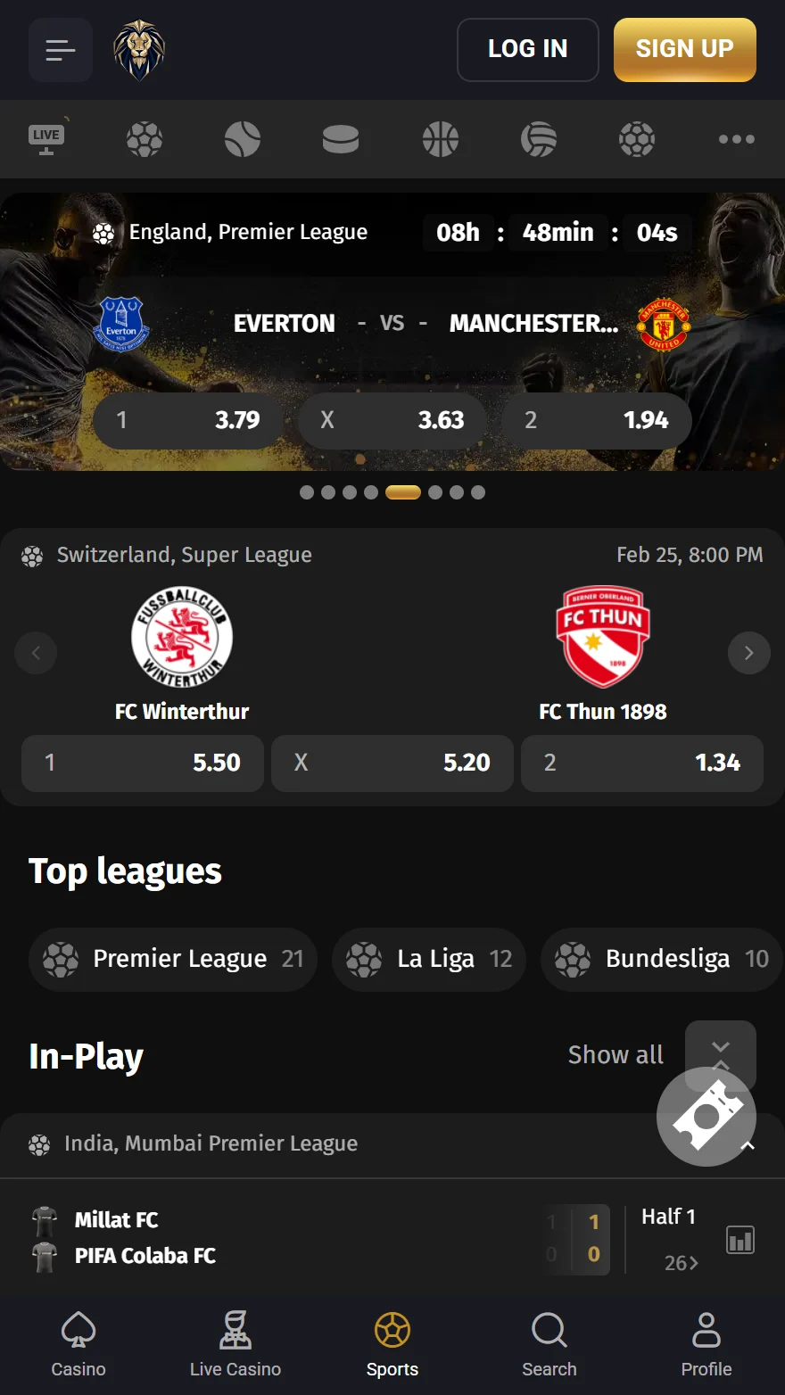 Fortuneplay sports betting page
