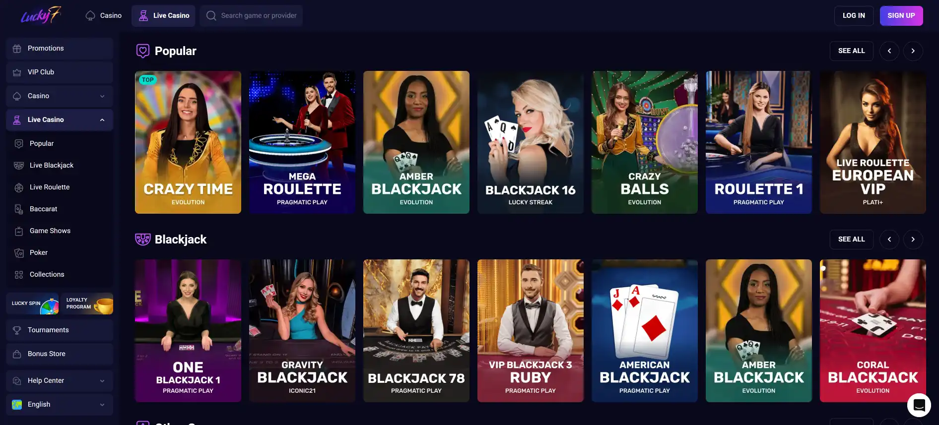 Lucky7even live casino