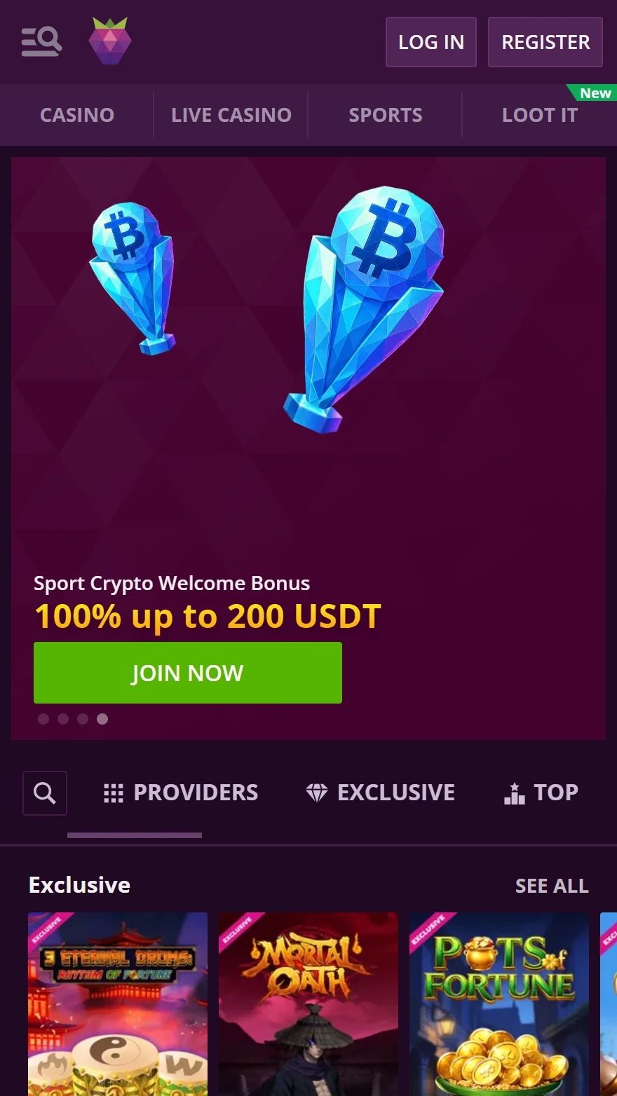 Malina Casino homepage