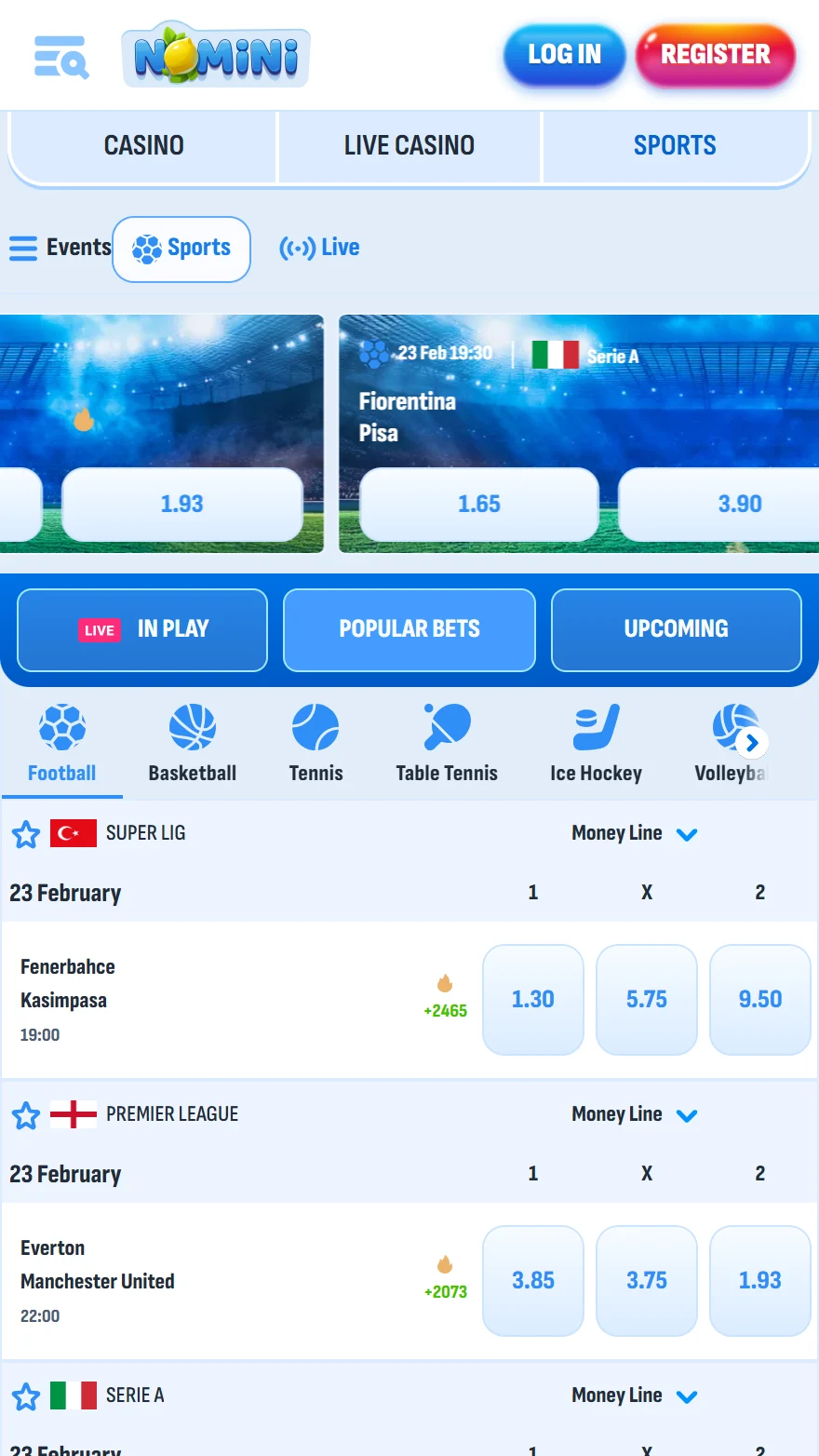 Nomini sports betting page