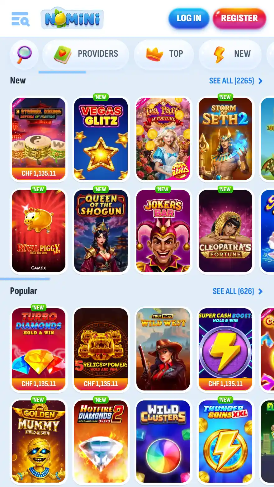 Nomini casino page