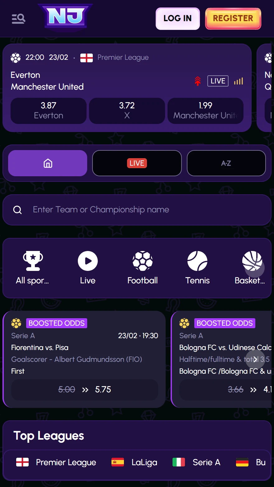 NovaJackpot sports betting page