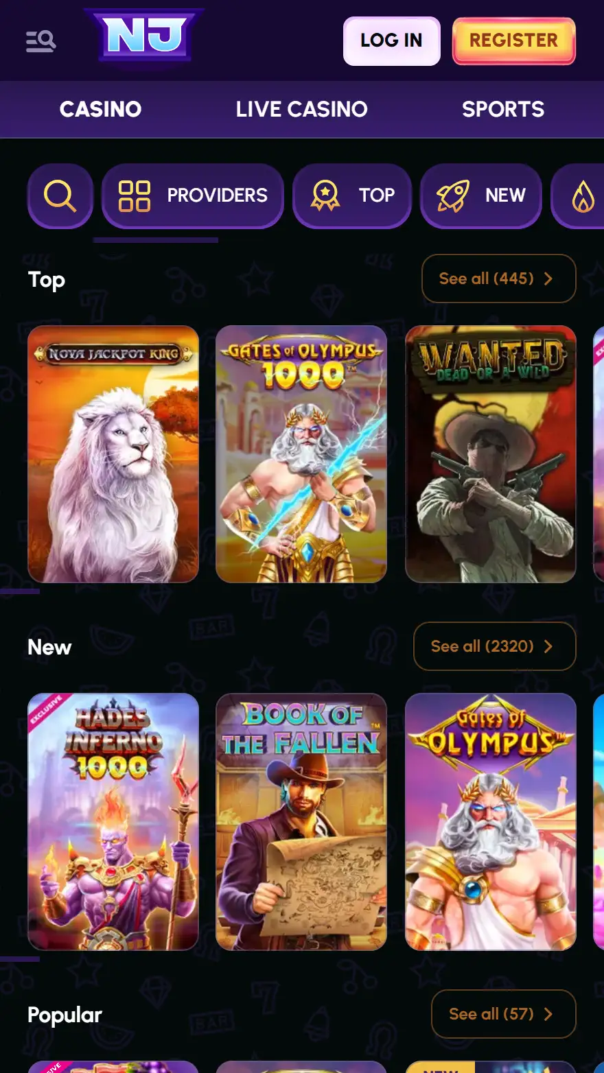 NovaJackpot casino page