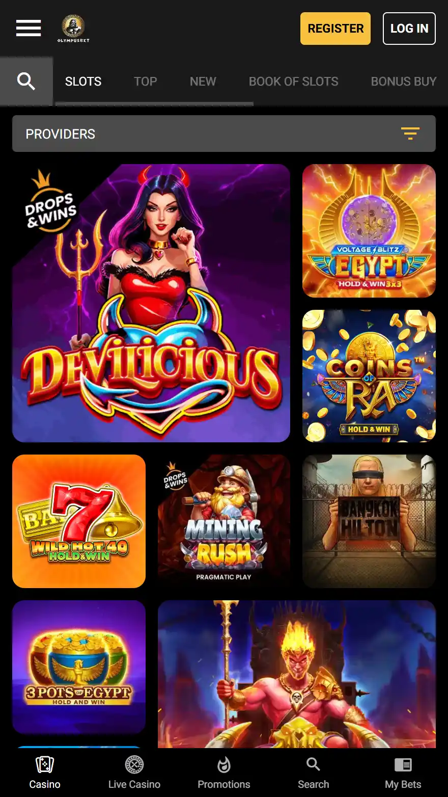 Olympusbet casino page