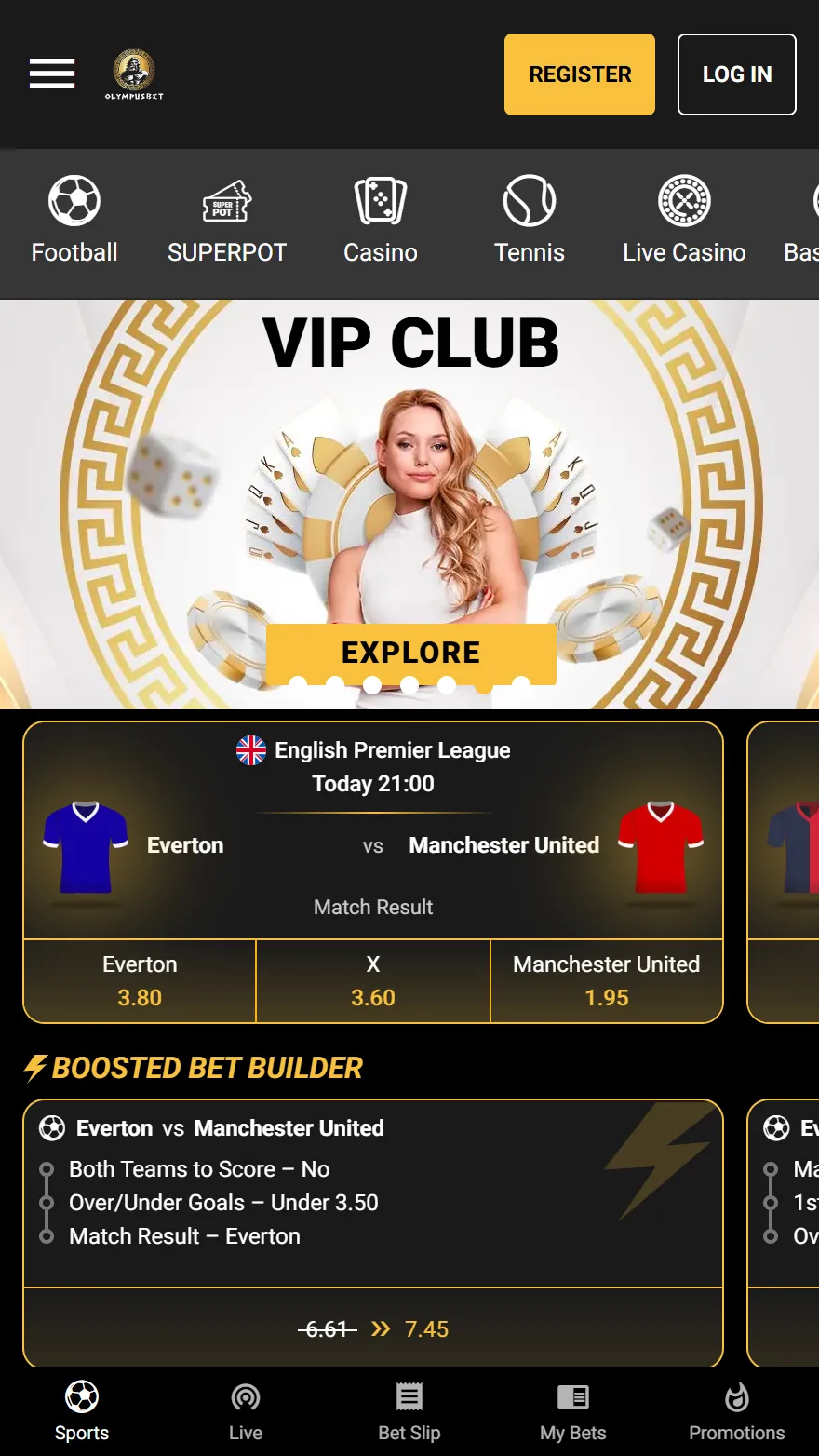 Olympusbet sports betting page