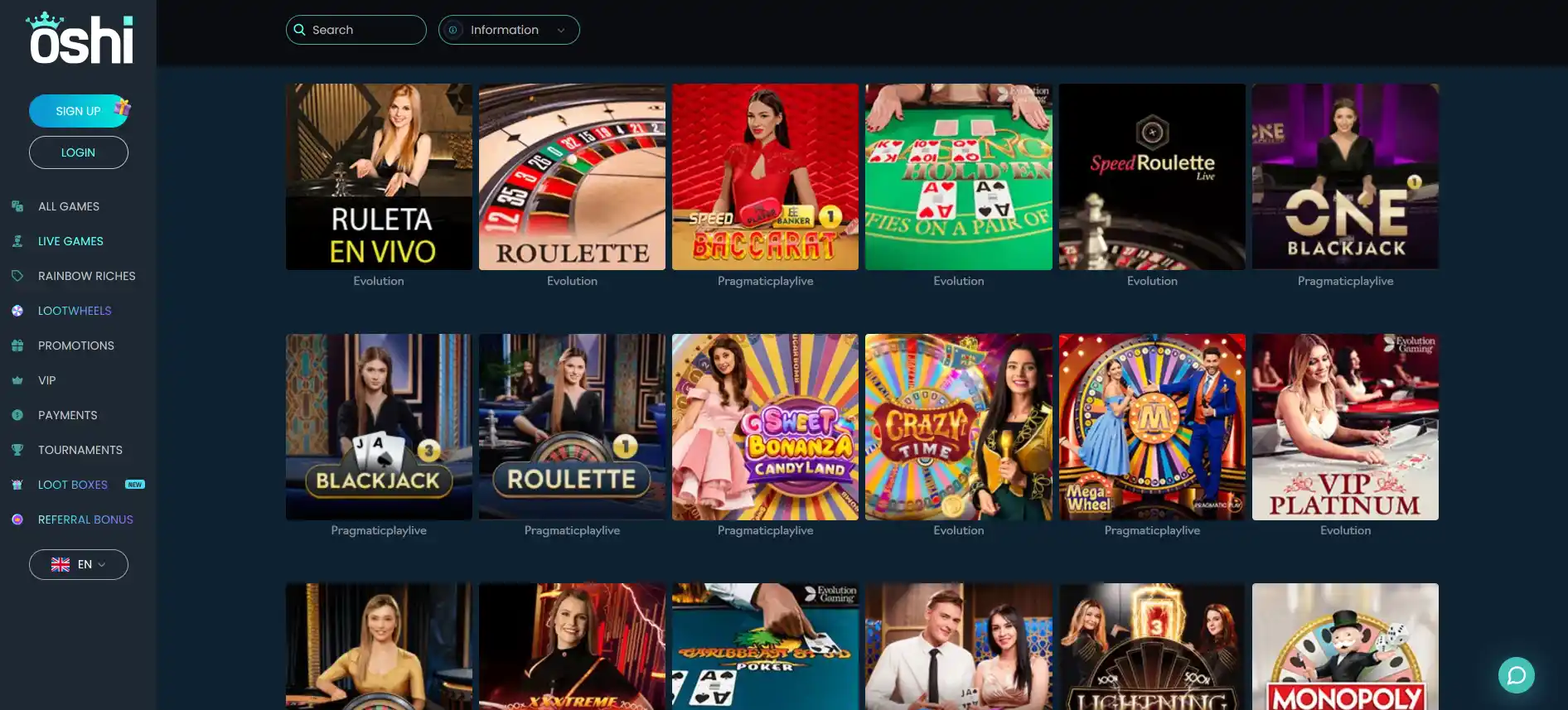 Oshi live casino