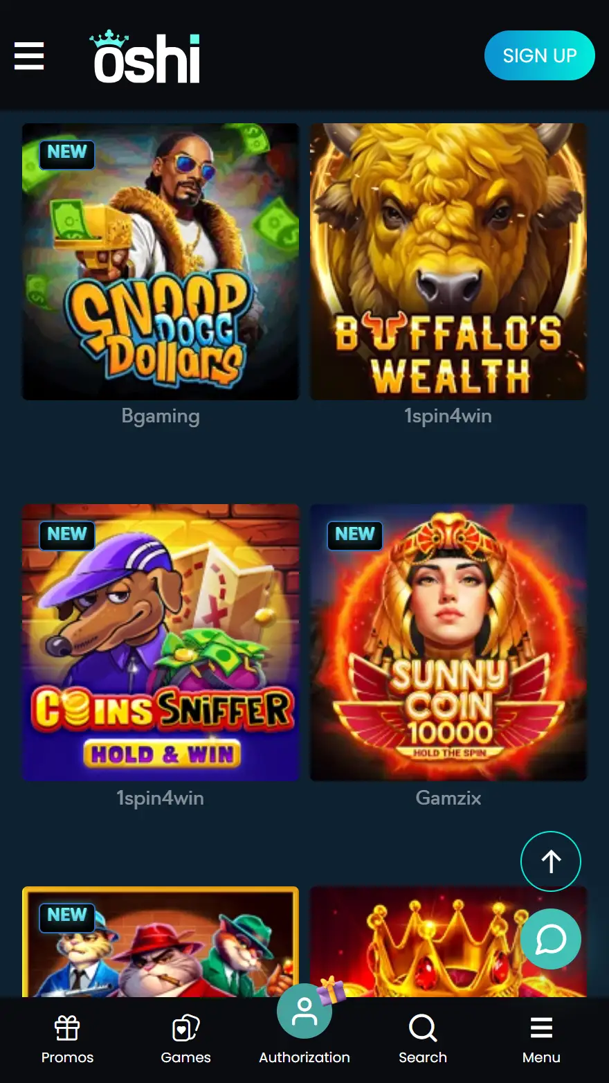 Oshi Casino games page