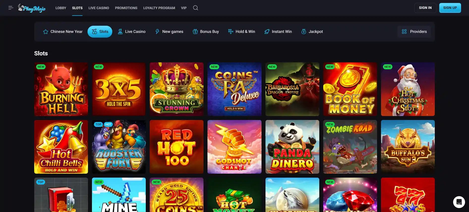 PlayMojo Casino games