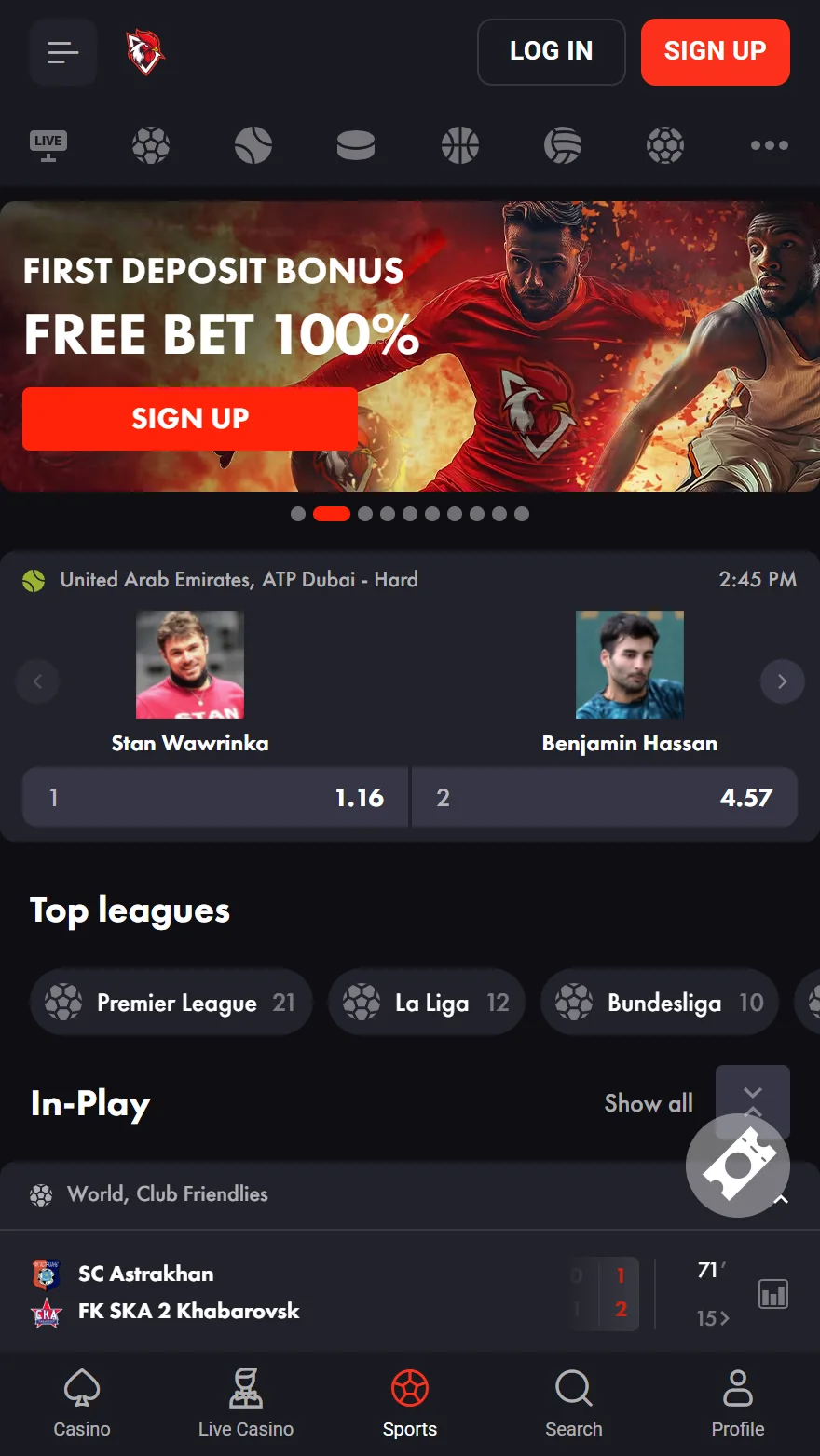 Rooster.Bet sports betting page