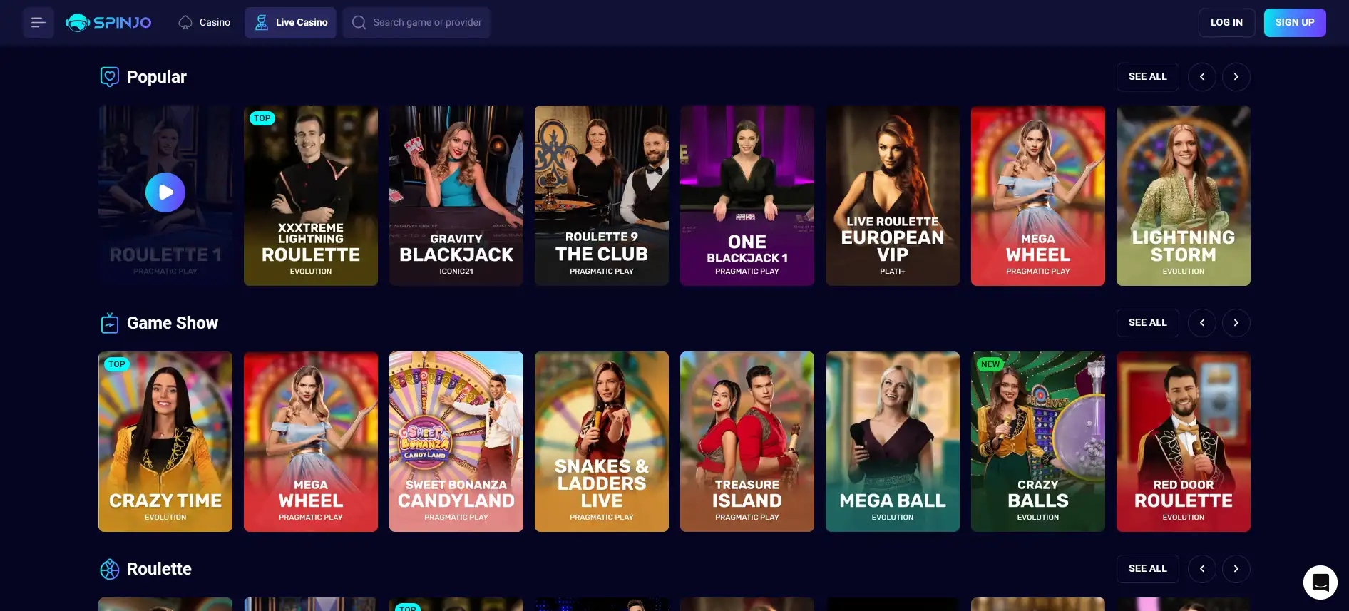 Spinjo live casino