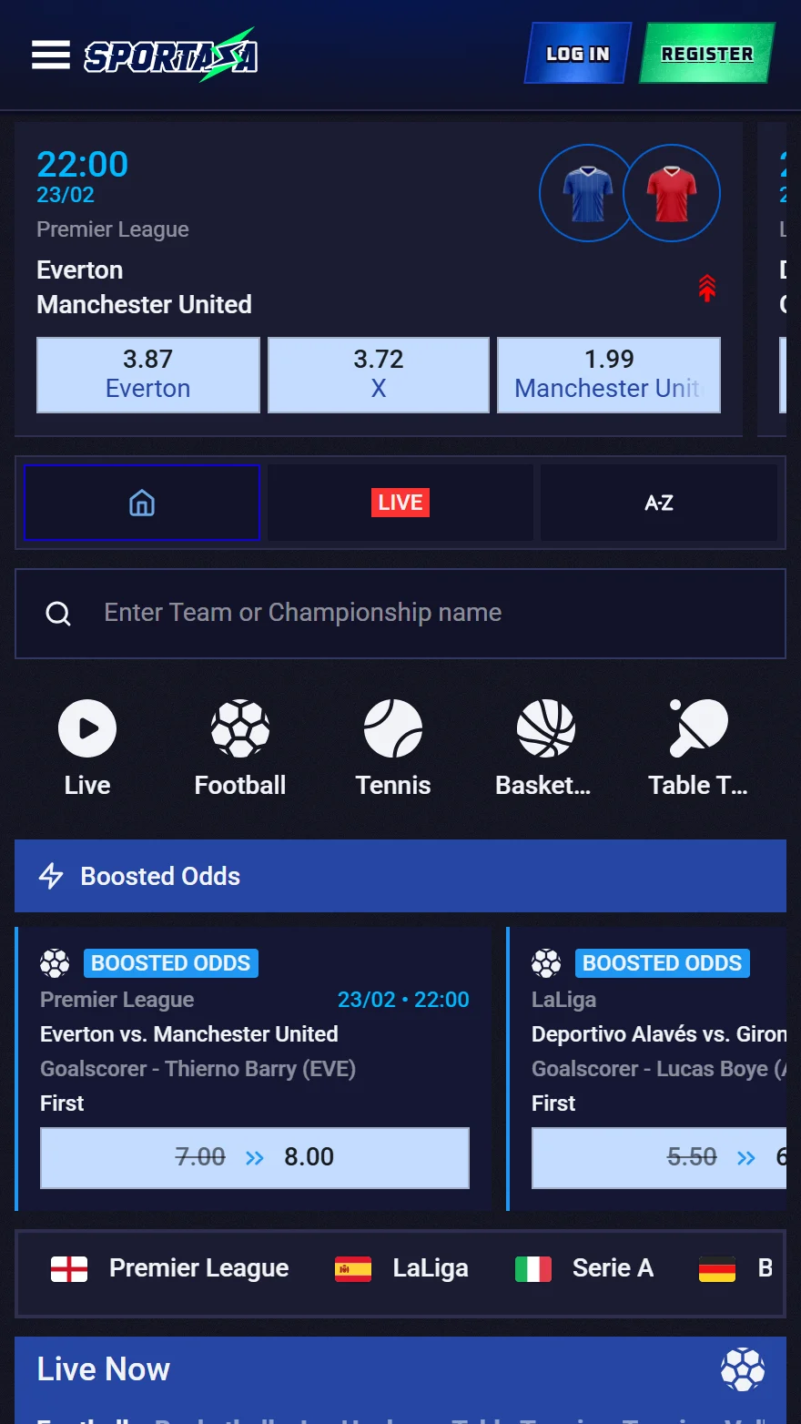 Sportaza sports betting page