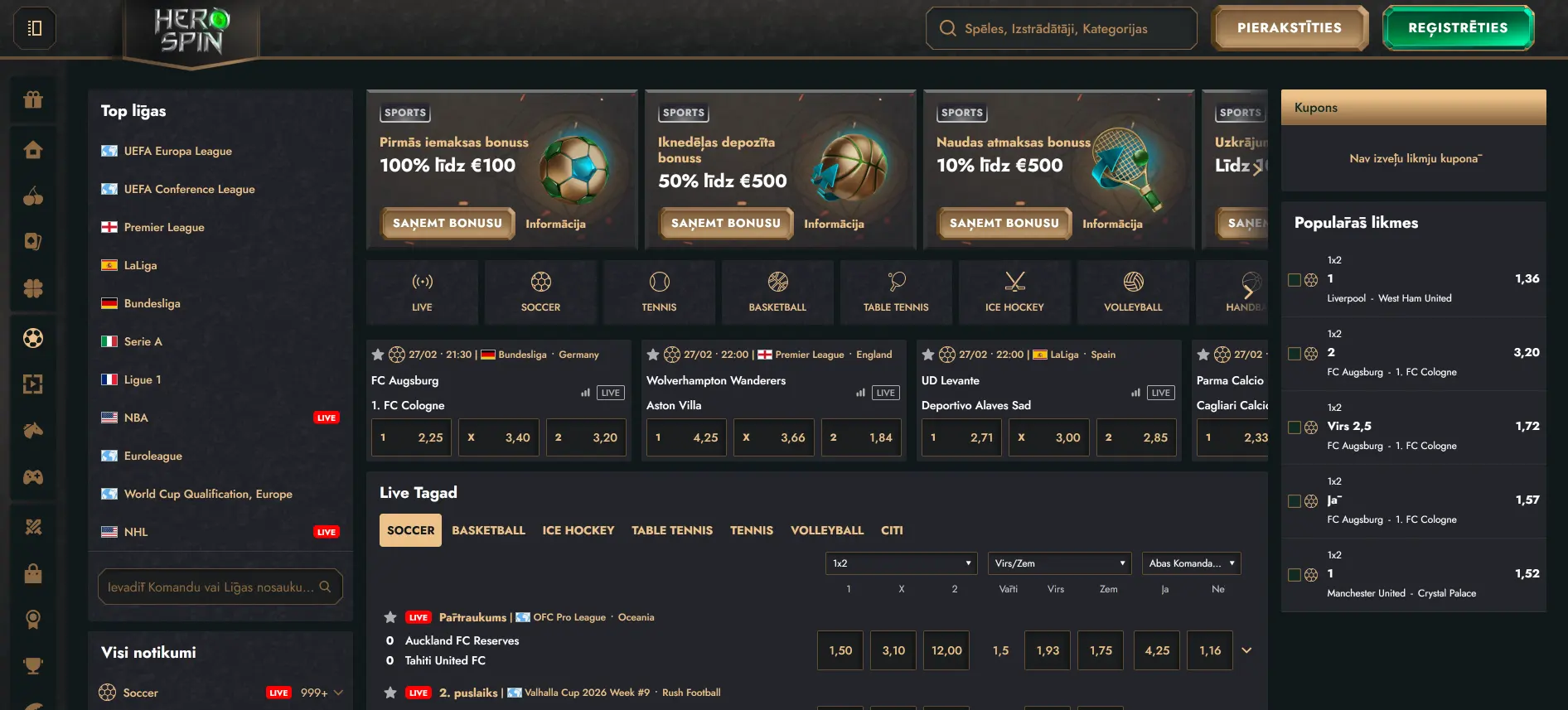 HeroSpin sporta likmes