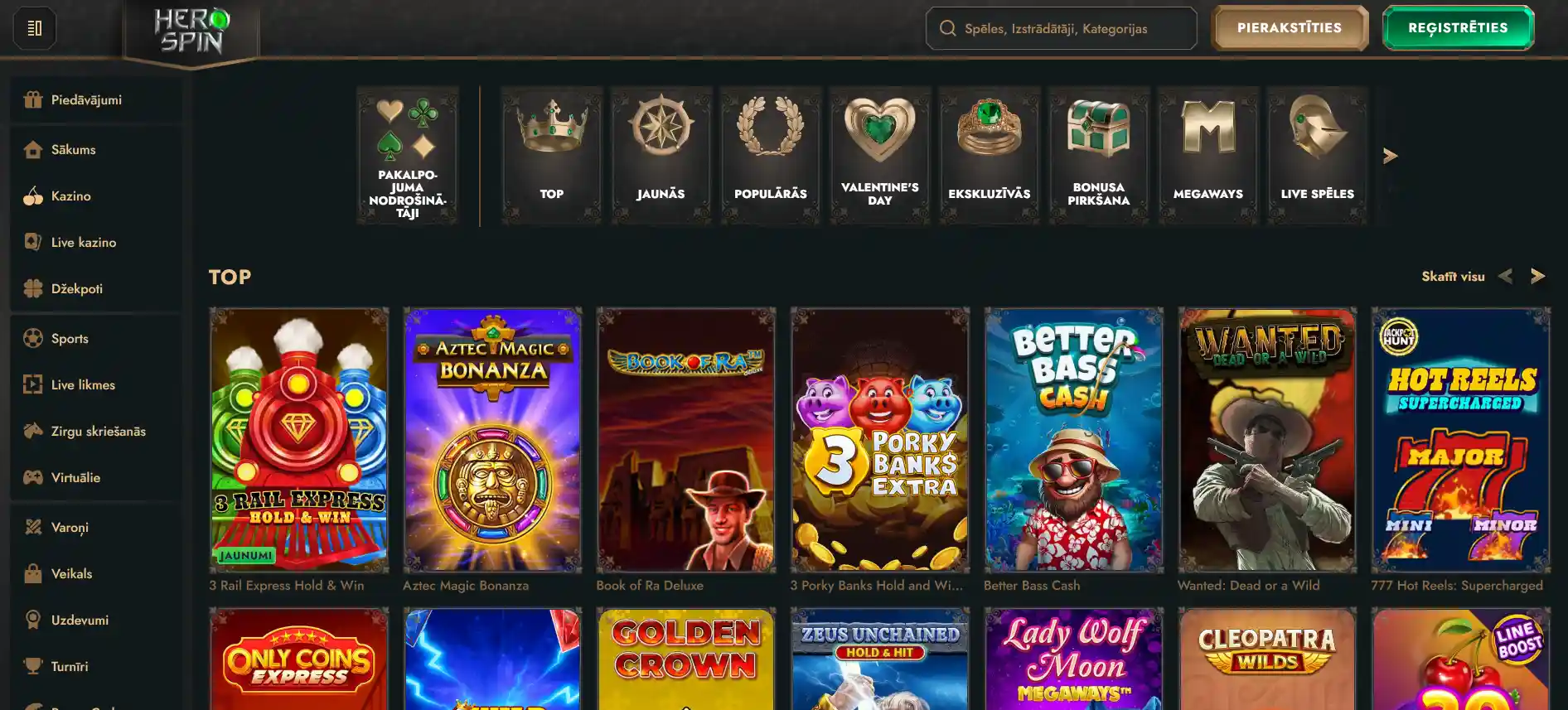 HeroSpin kazino spēles