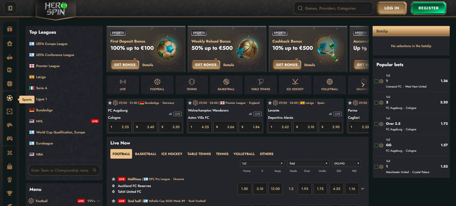 HeroSpin ставки на спорт