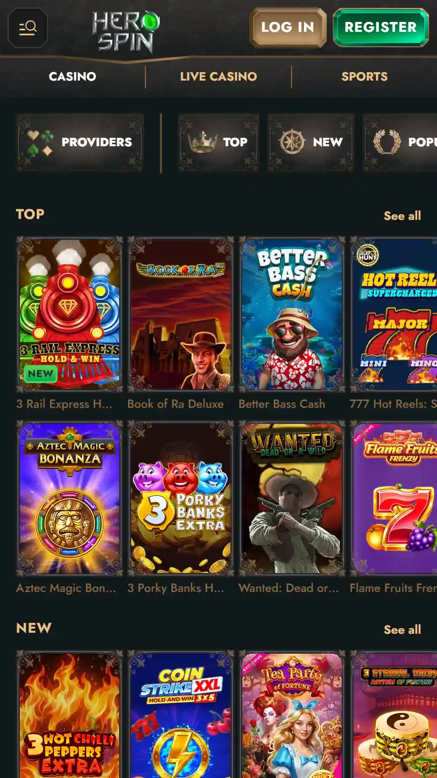 HeroSpin страница игр