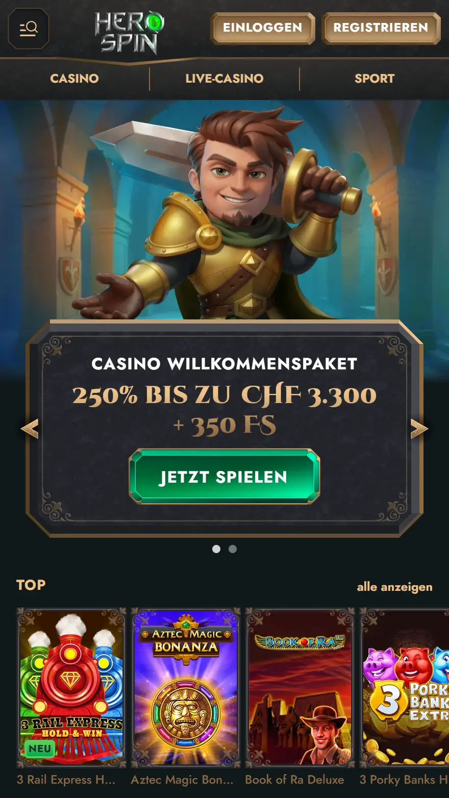 HeroSpin Casino-Seite