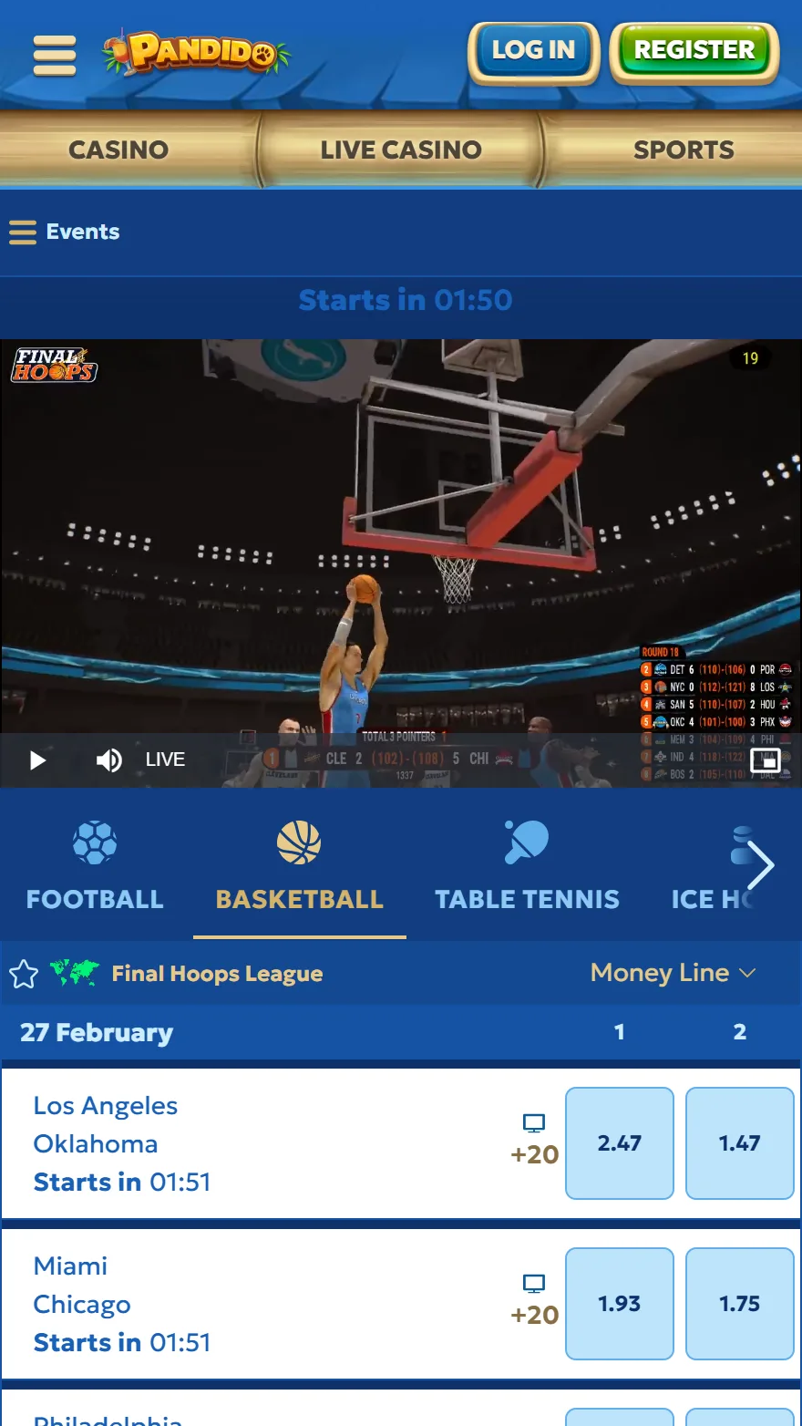 Pandido virtuālā sporta likmju lapa