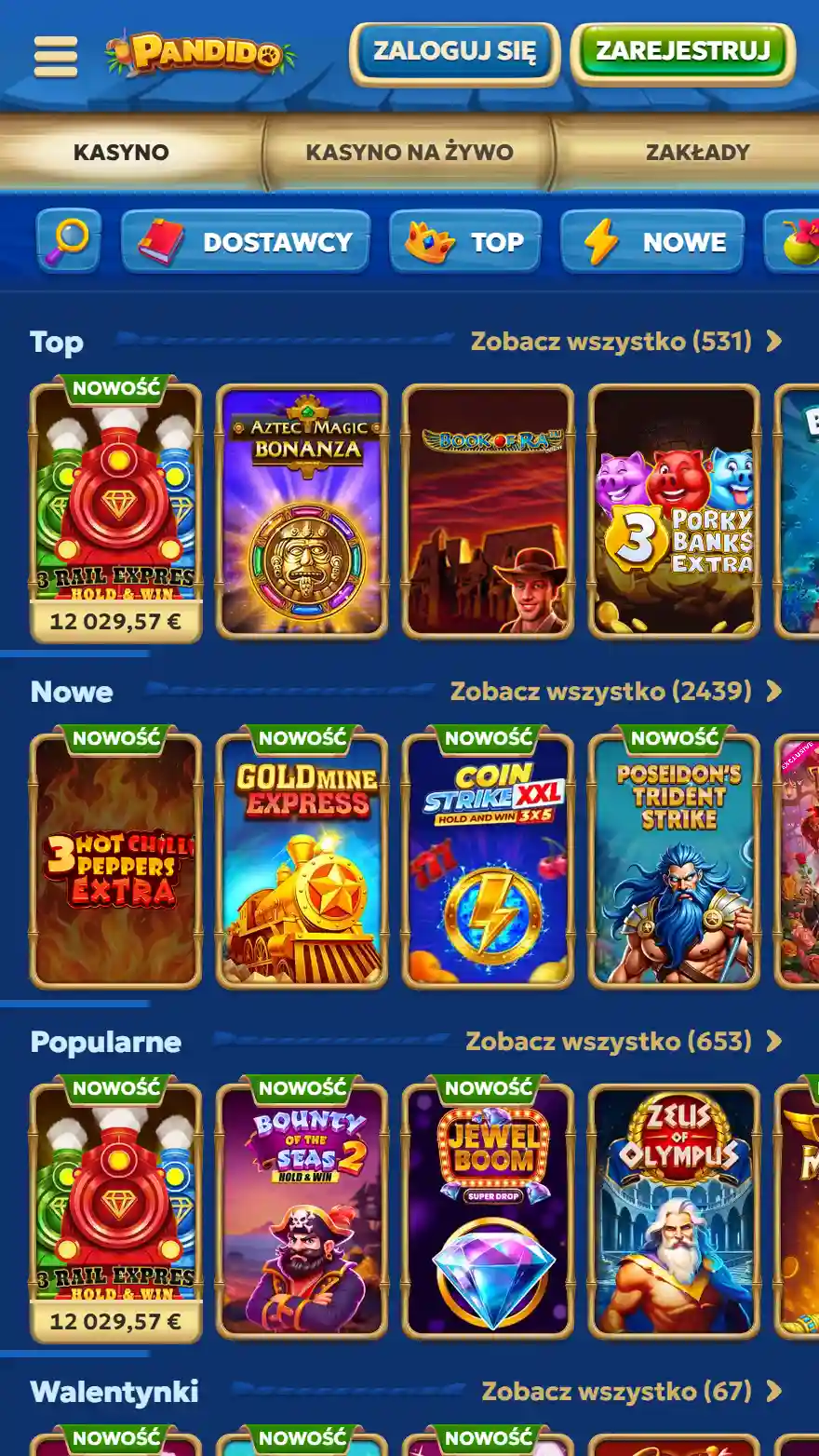Pandido strona gier kasynowych