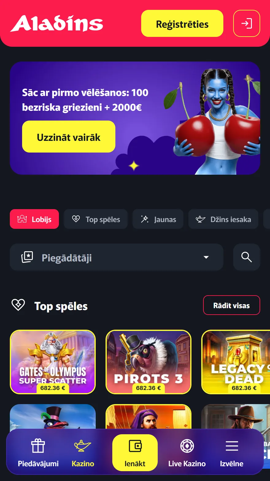 Aladins kazino mājaslapa