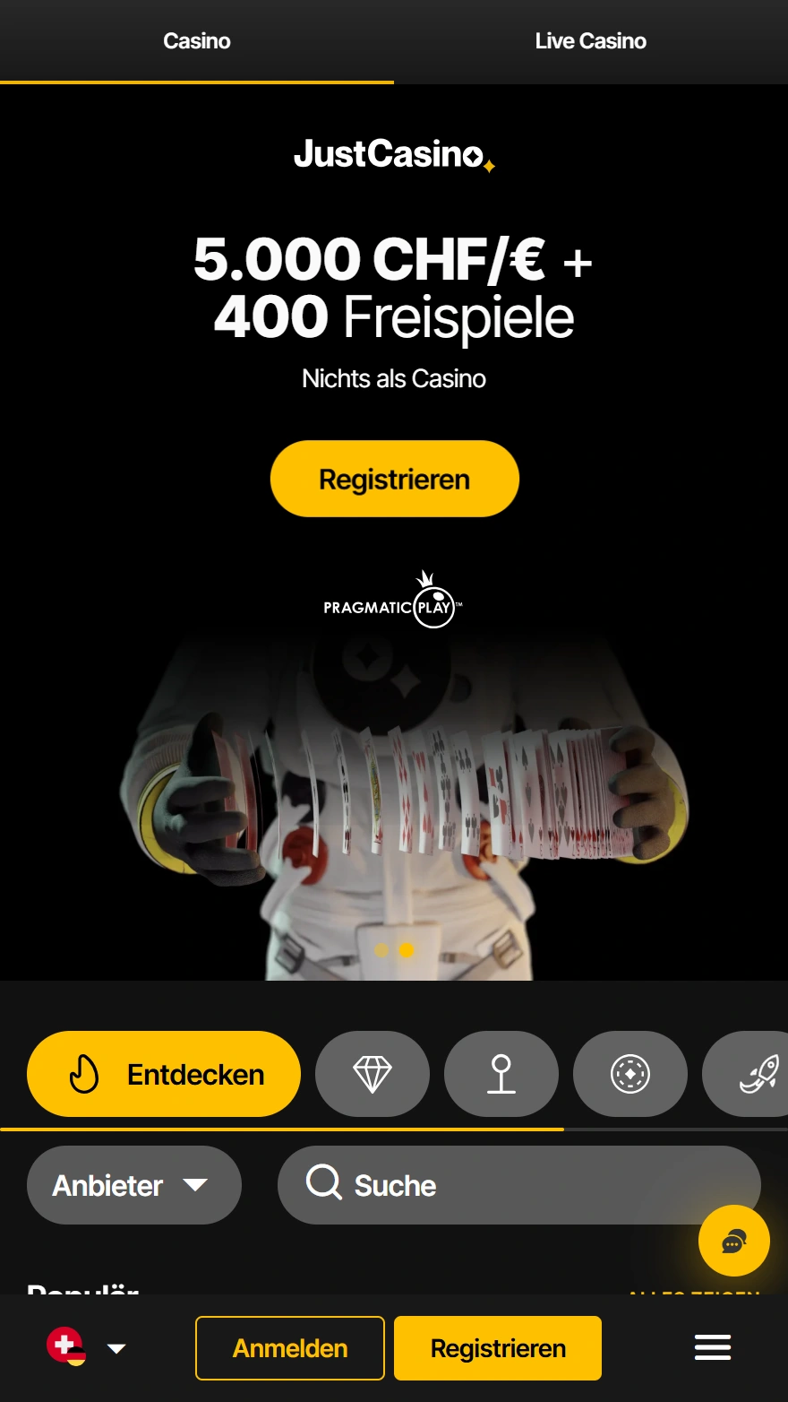 JustCasino-Startseite