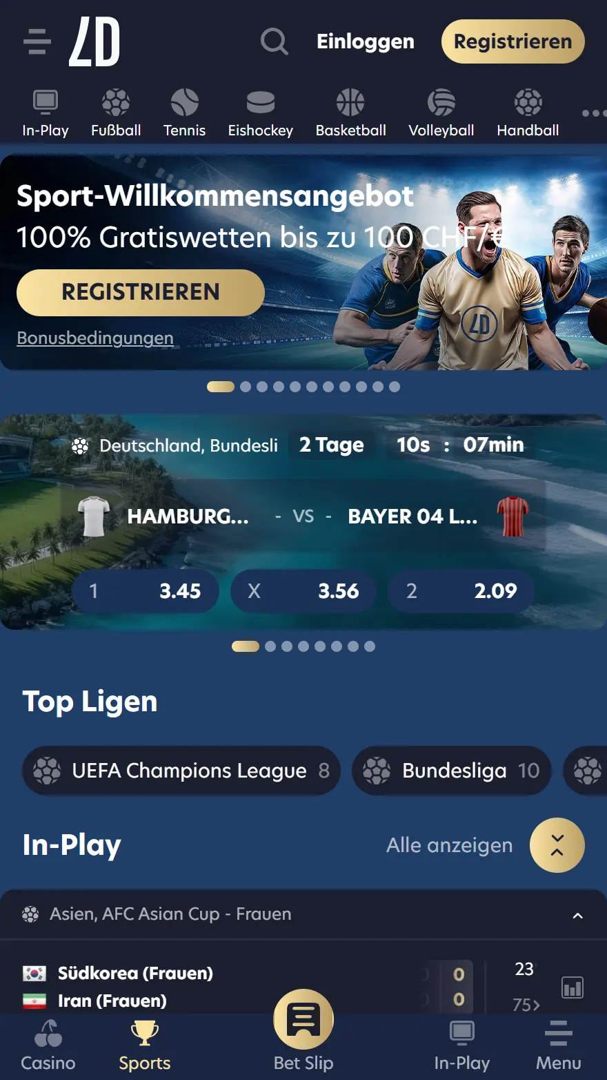 LuckyDreams Sportwetten-Seite