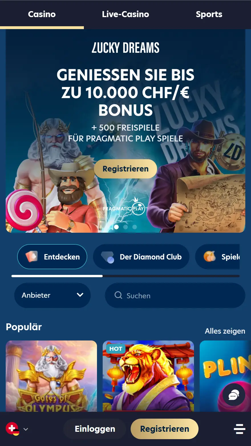 LuckyDreams Casino-Seite